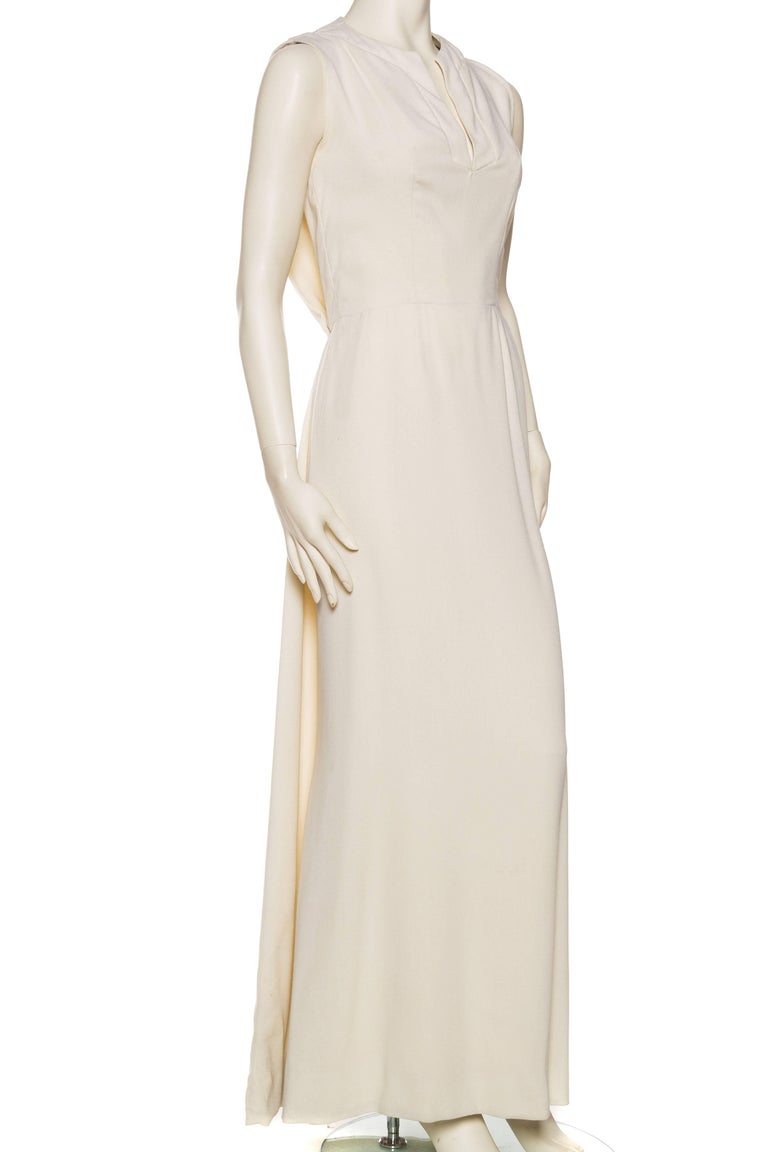 1960s Modernist White Pierre Balmain Gown with Cape For Sale at 1stdibs