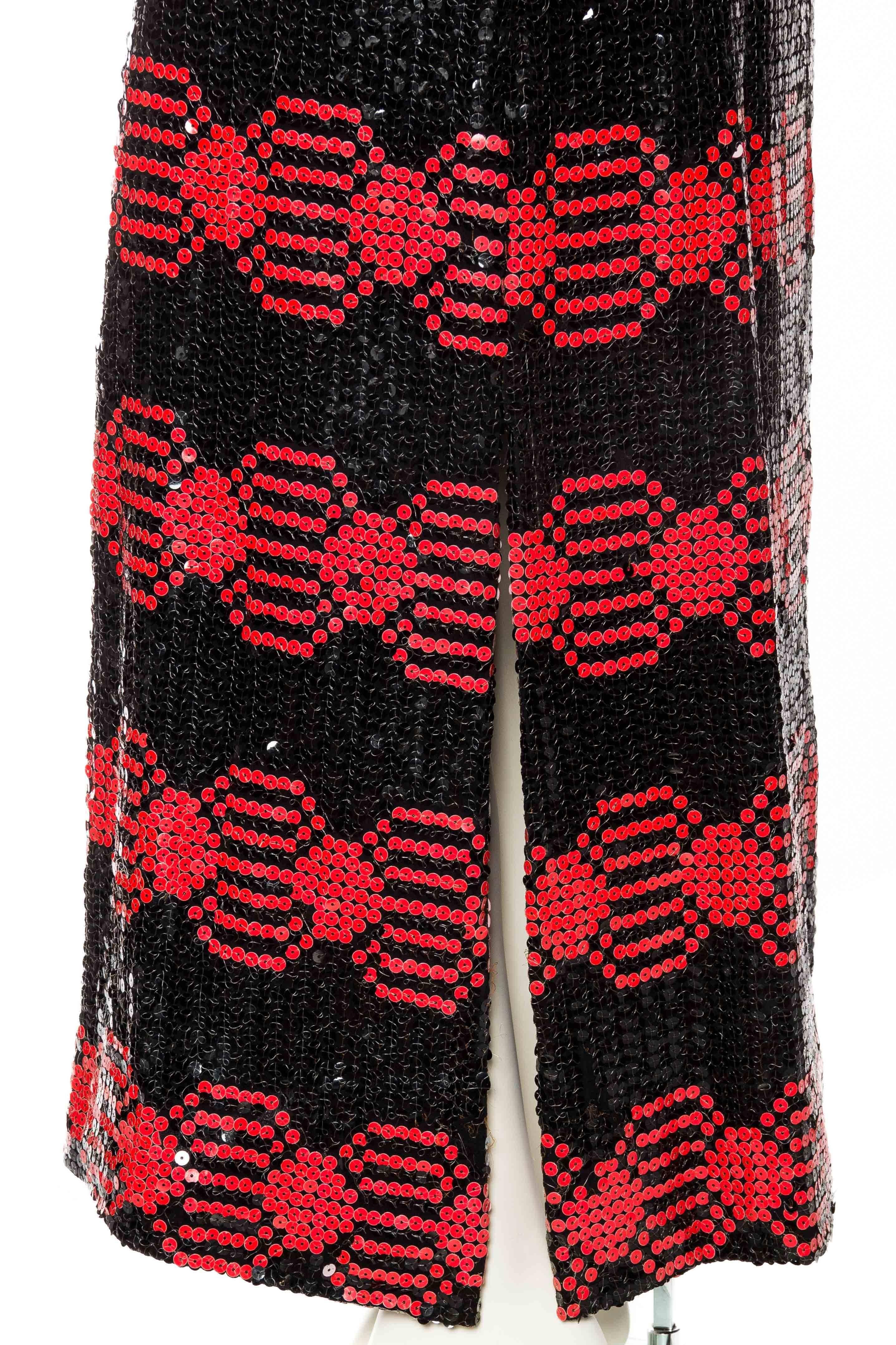 Women's 1960S ADELE SIMPSON Black & Red Silk Chiffon Oil Slick Op-Art Geometric Sequin  For Sale