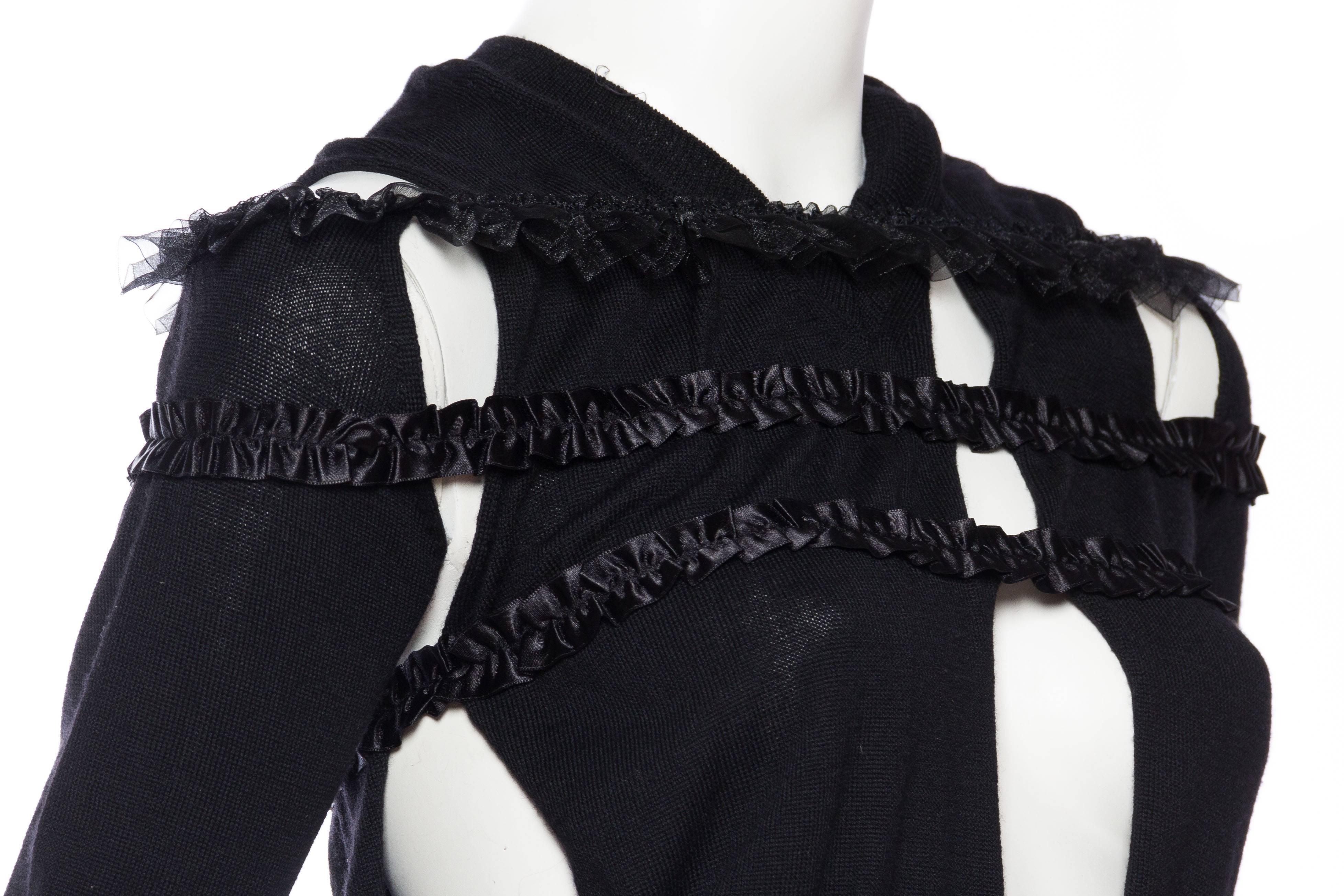 2000S COMME DES GARCONS Black Wool Deconstructed Ruffle Sweater Circa 2008 For Sale 3