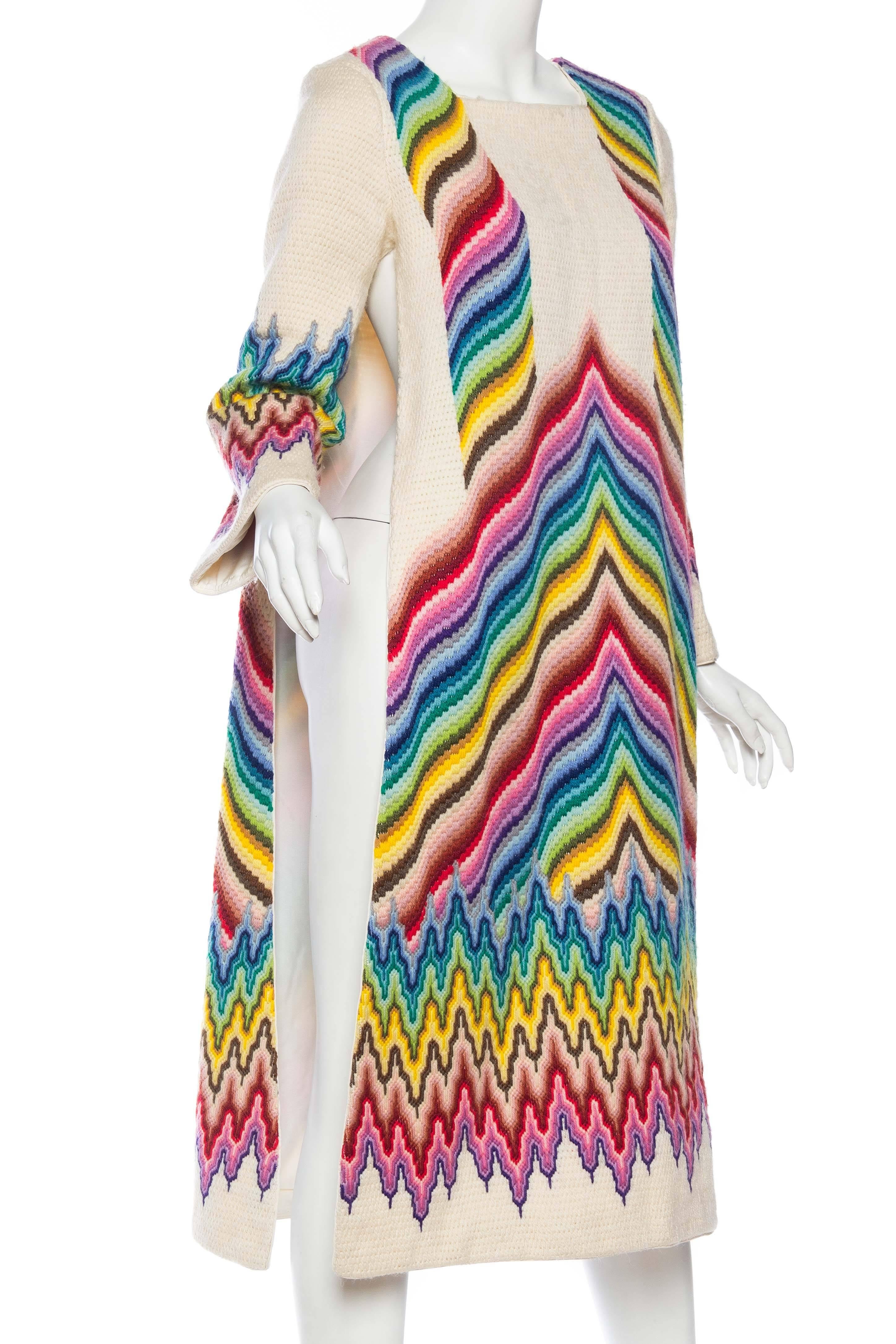 Women's 1960S Wool Fully Embroidered Psychedelic Berlinwork Show Piece Dress