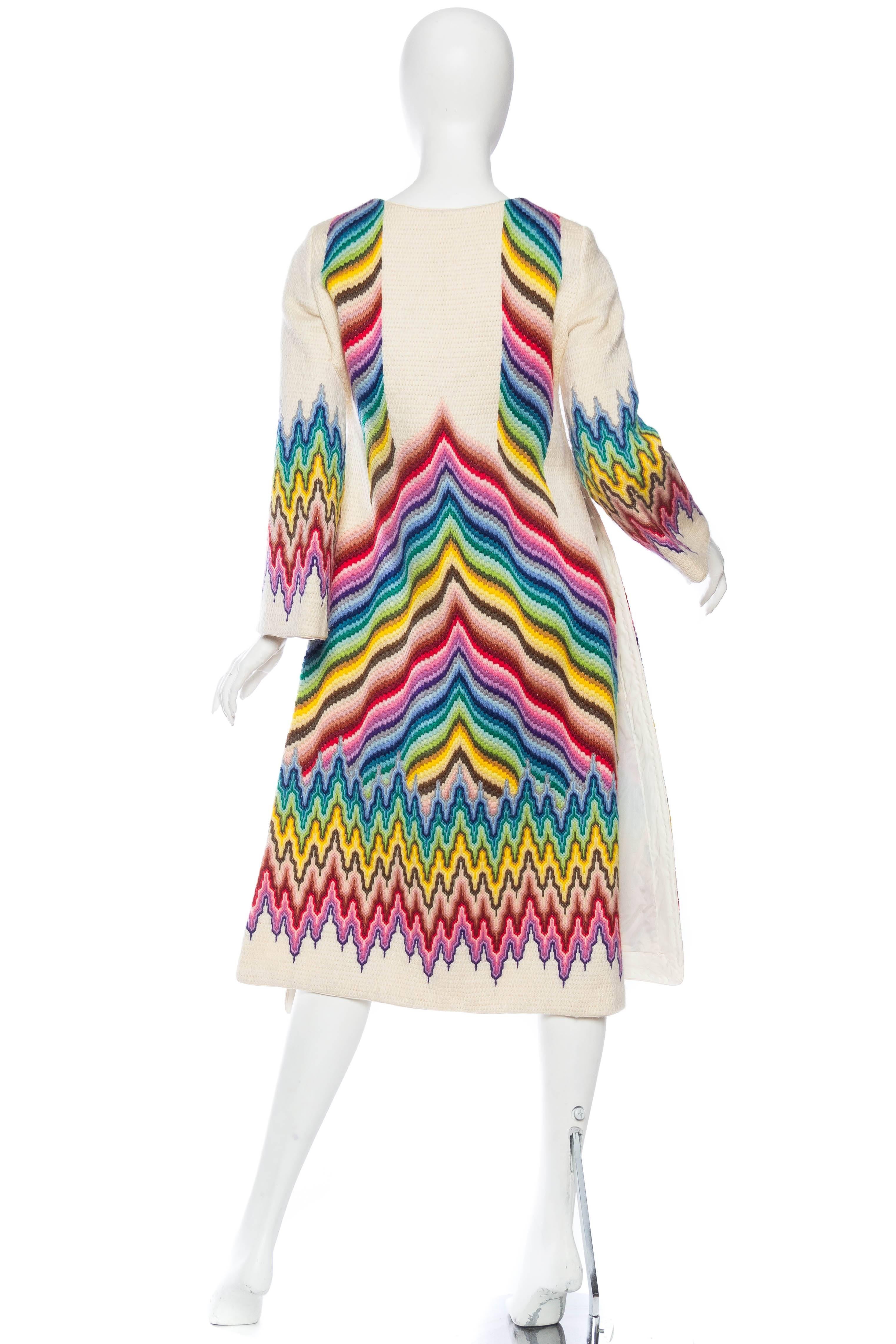 1960S Wool Fully Embroidered Psychedelic Berlinwork Show Piece Dress 1