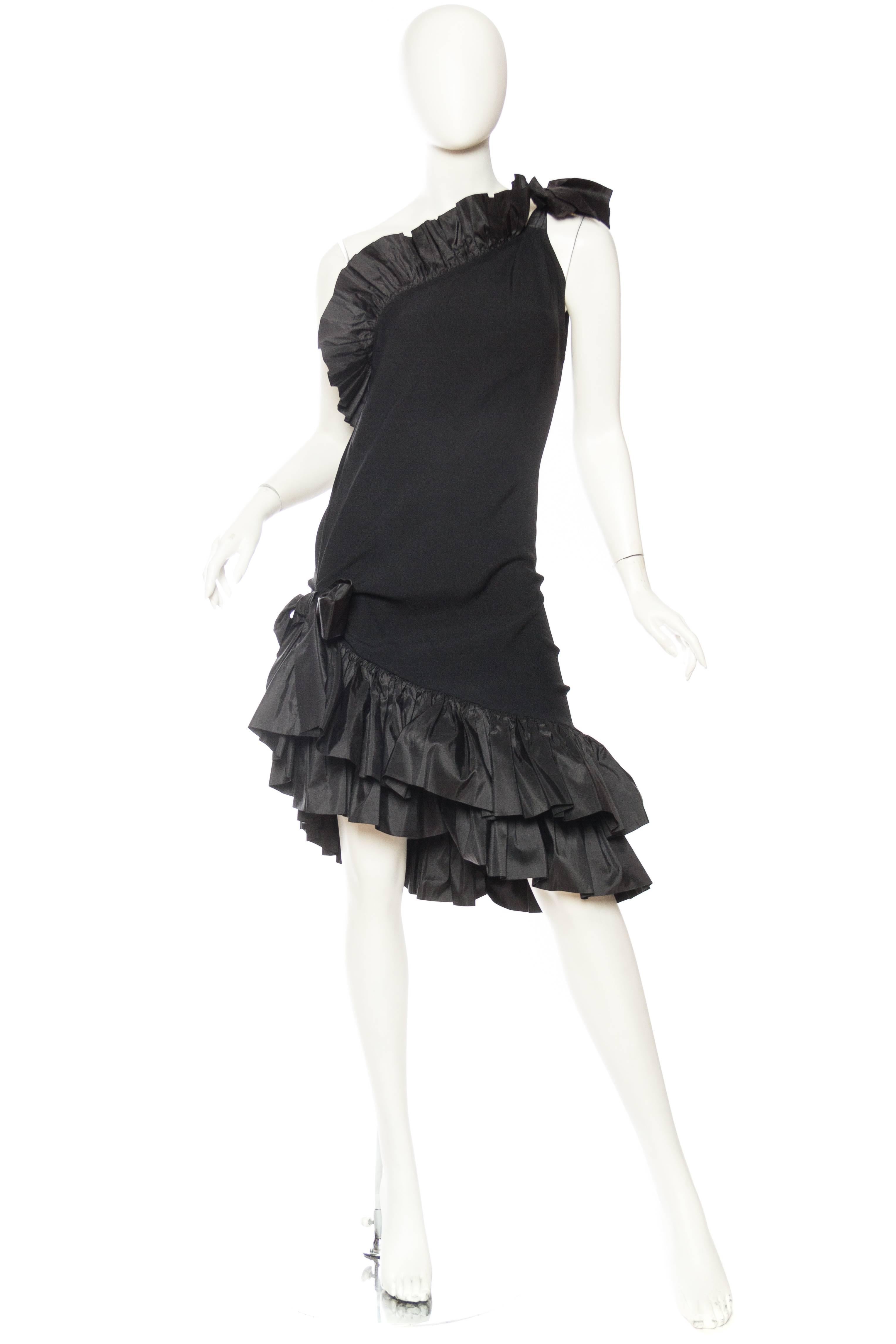 Black Saint Laurent Taffeta & Crepe Dress