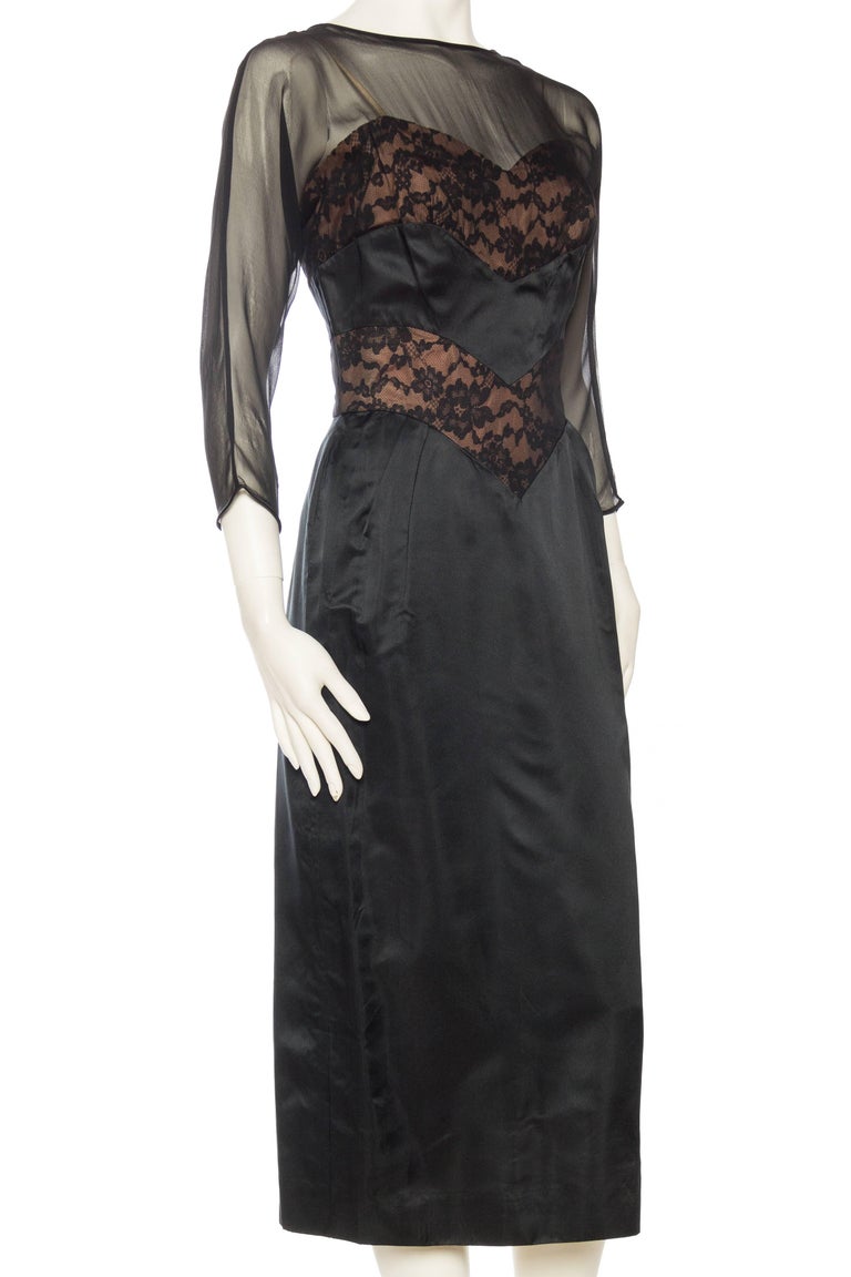 Black 1950s Don Loper Satin and Lace Dress