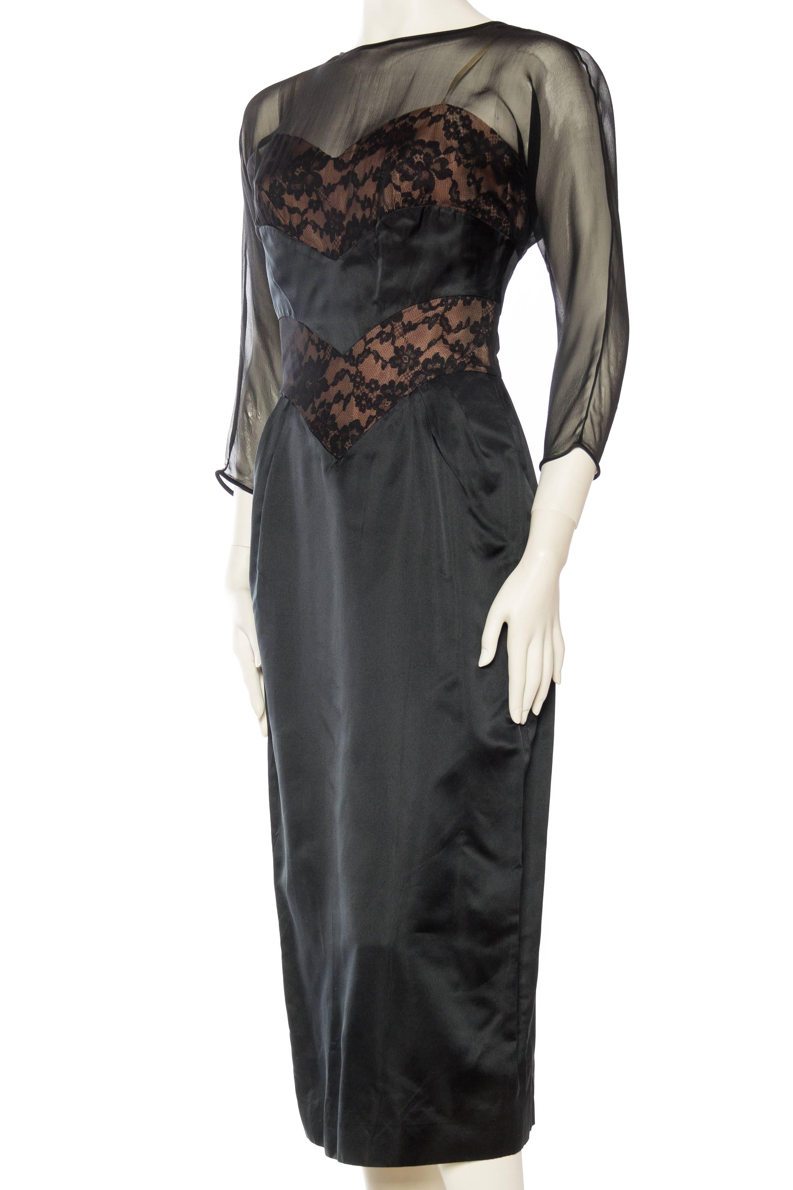 1950s Don Loper Satin and Lace Dress at 1stDibs | don loper dress