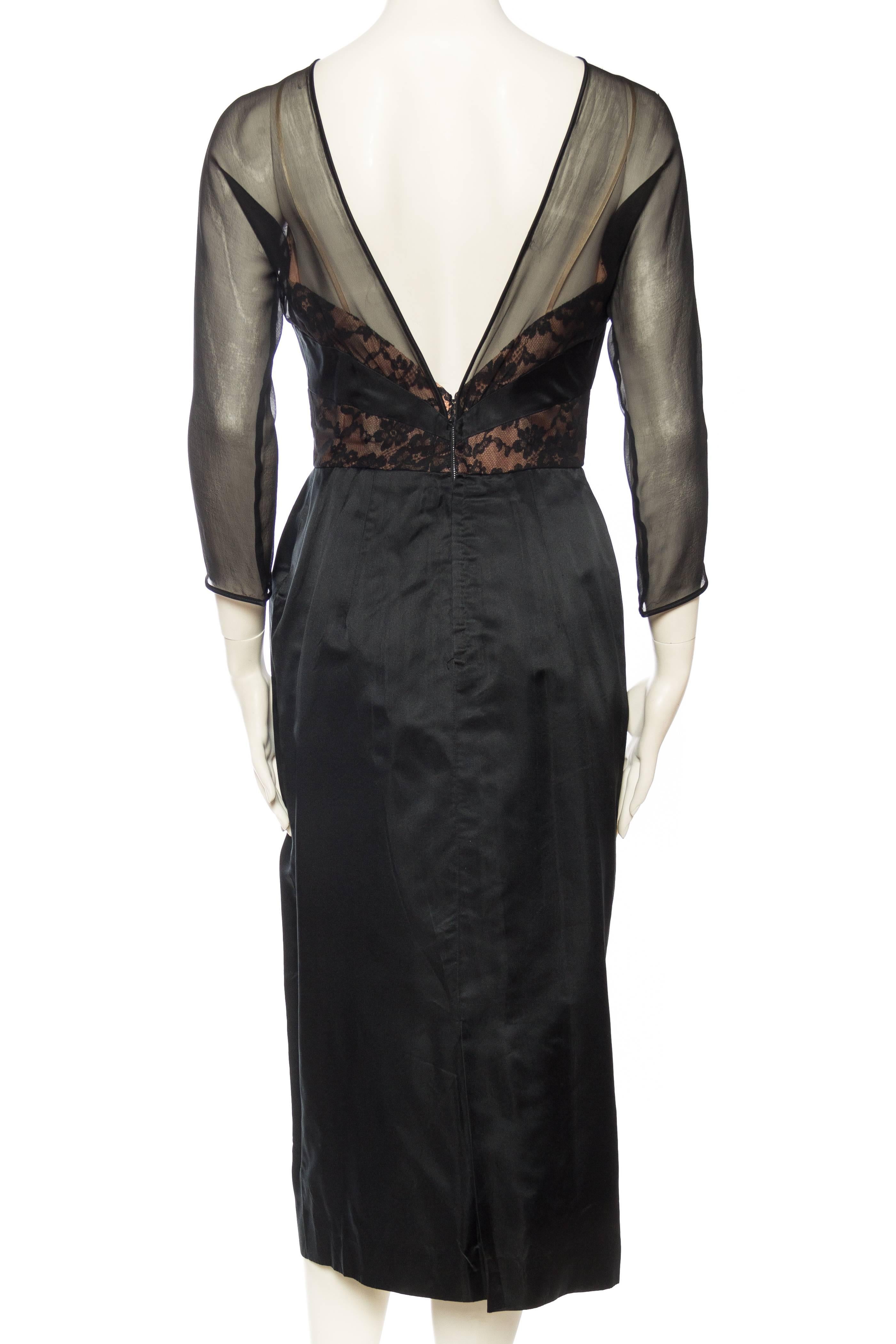 1950s Don Loper Satin and Lace Dress In Excellent Condition In New York, NY