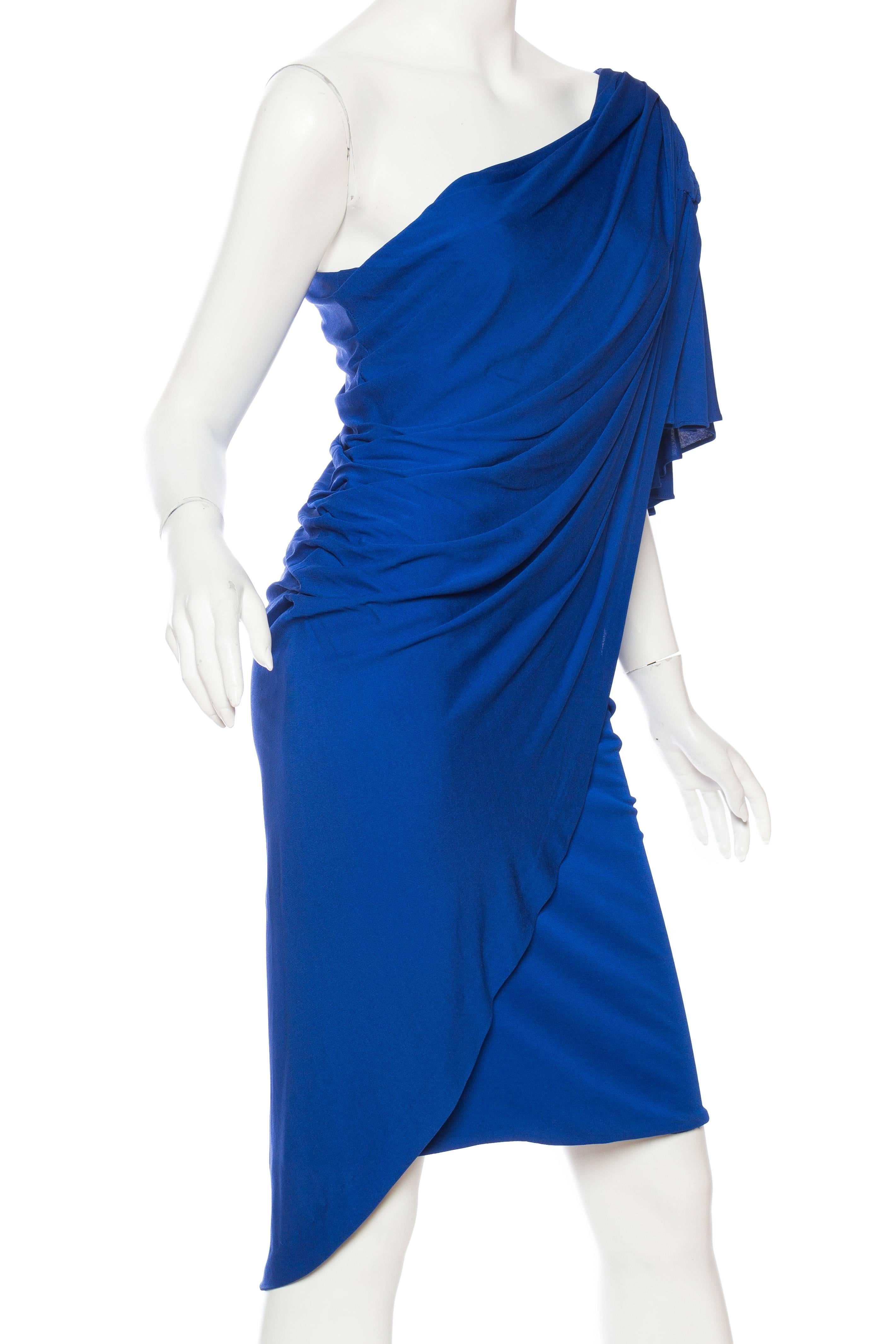 Blue 1970s Claude Petin Silk Jersey Dress 