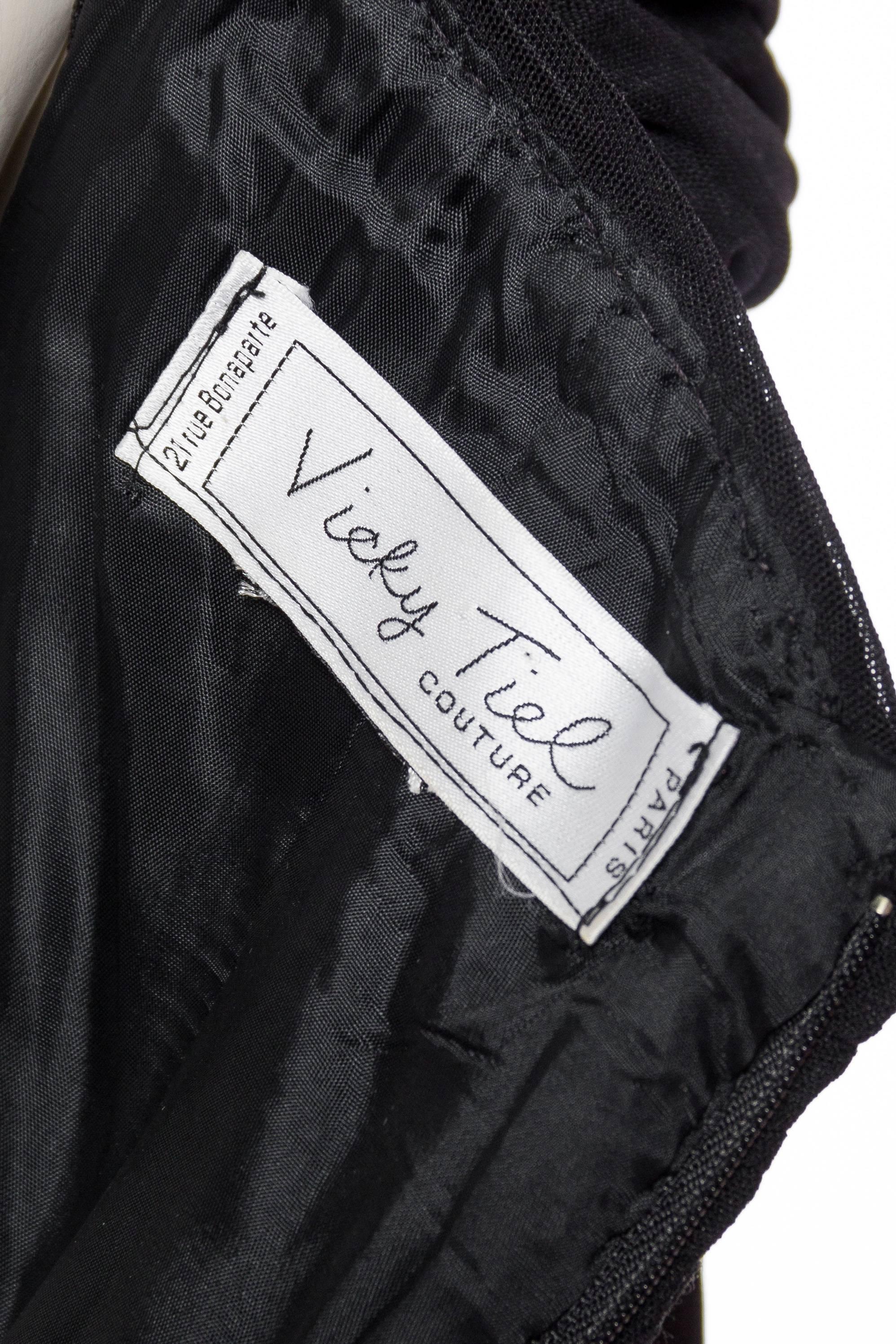 1980S VICKY TIEL COUTURE Black Poly Blend Net Off Shoulder Sheer Sleeved Corset 6