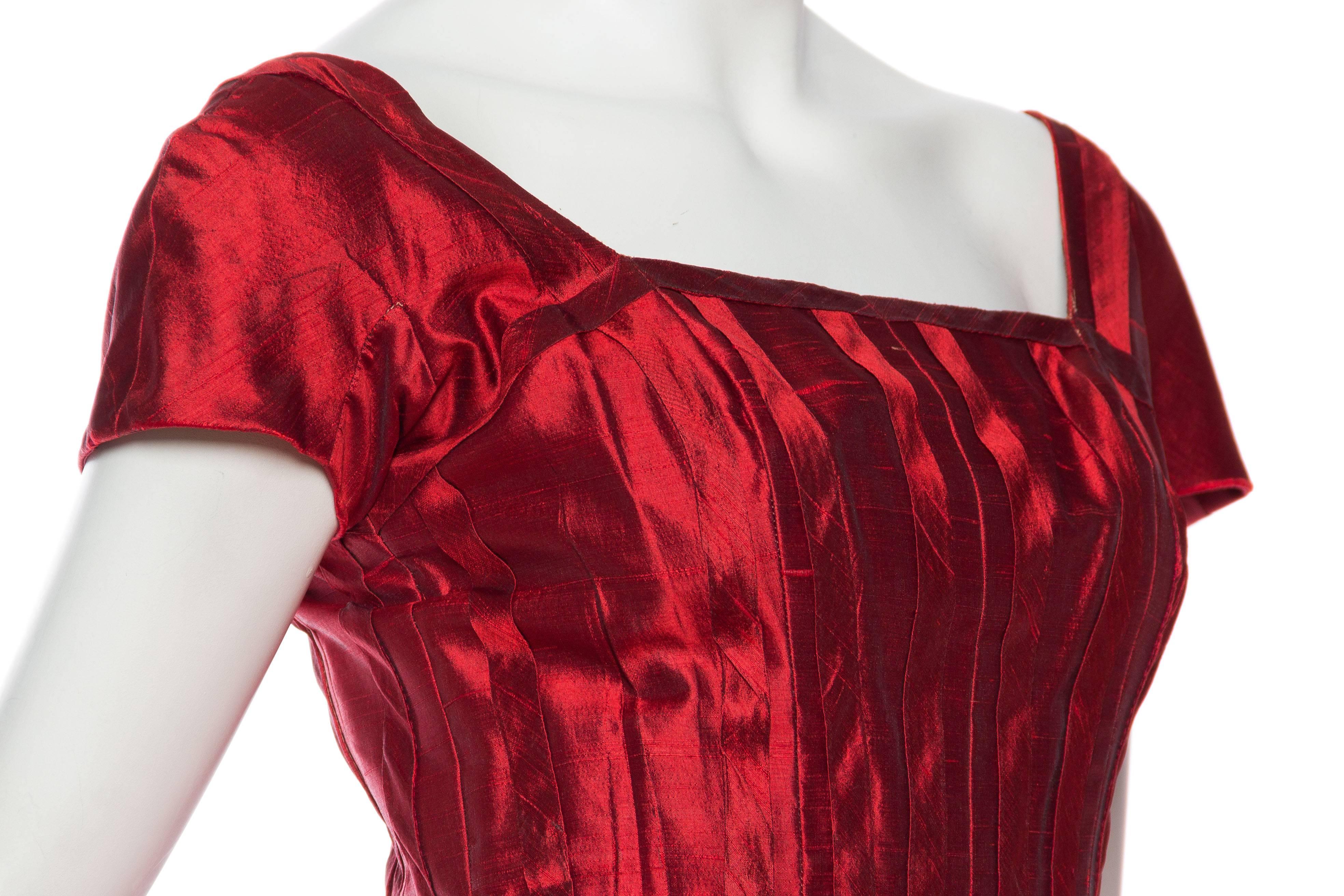1950s Red Silk Dress 3