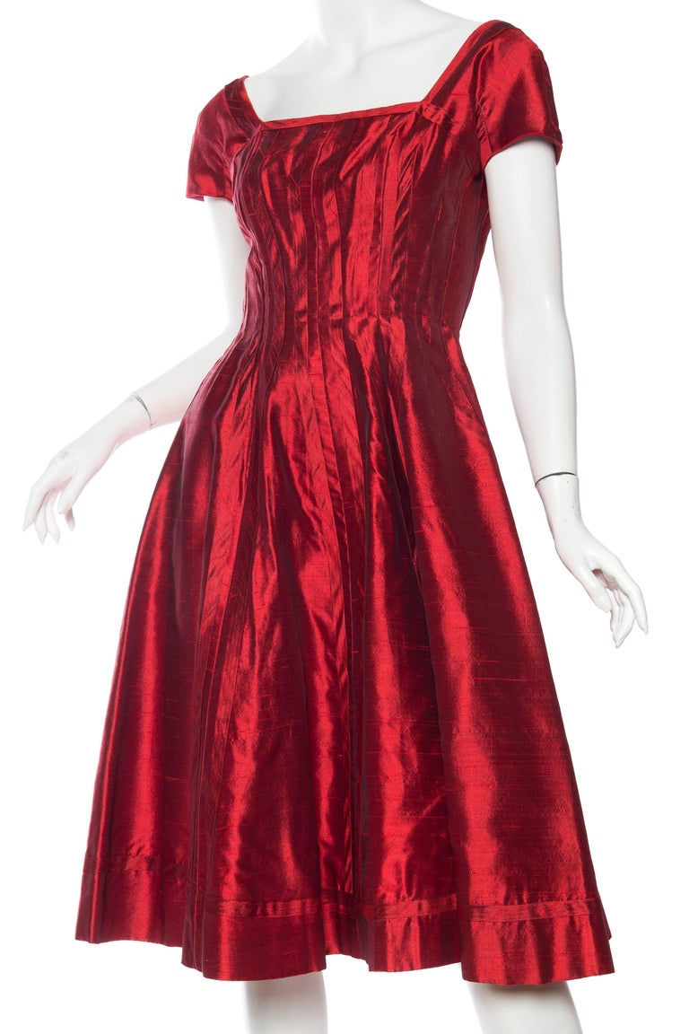 1950s John Wanamakers Red Silk Gown