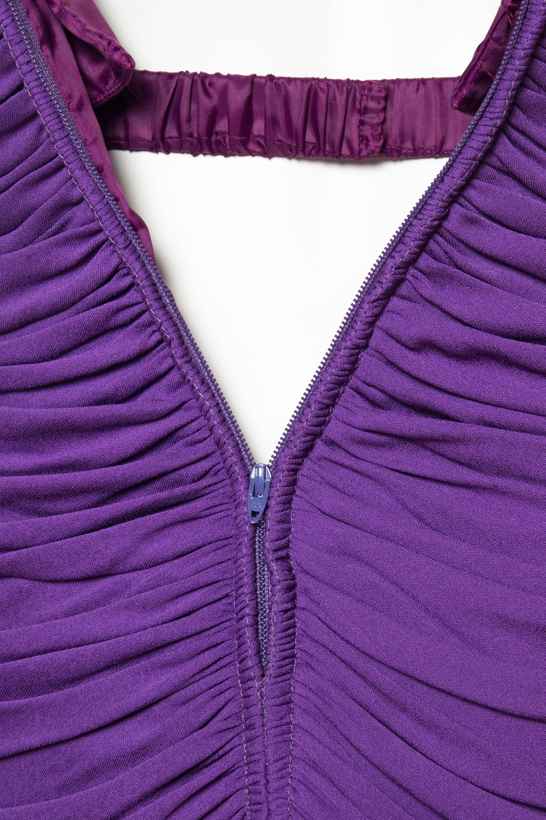 1980S FABIAN MOLINA Purple Rayon Jersey Draped Strapless Cocktail Dress 3