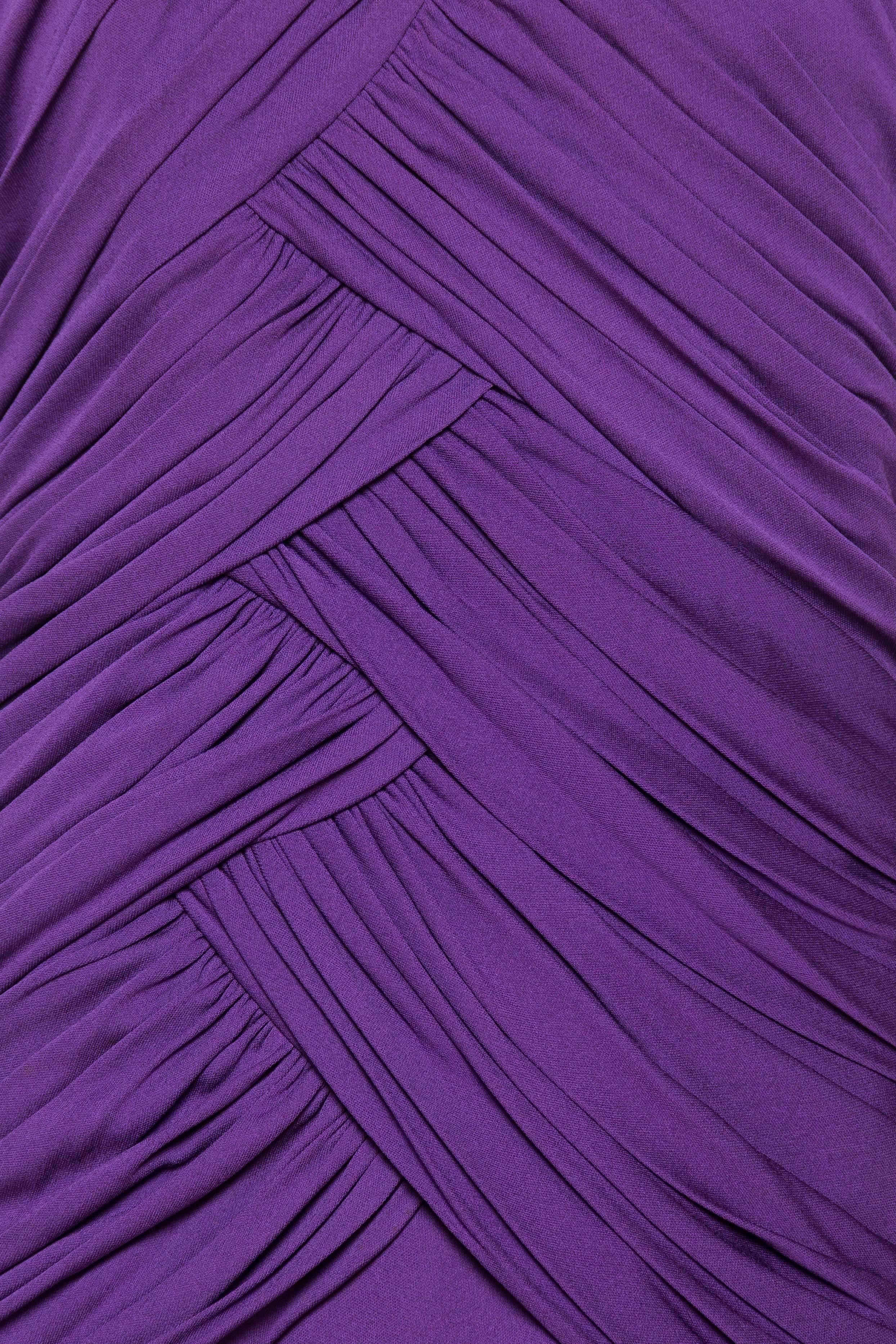 1980S FABIAN MOLINA Purple Rayon Jersey Draped Strapless Cocktail Dress 2