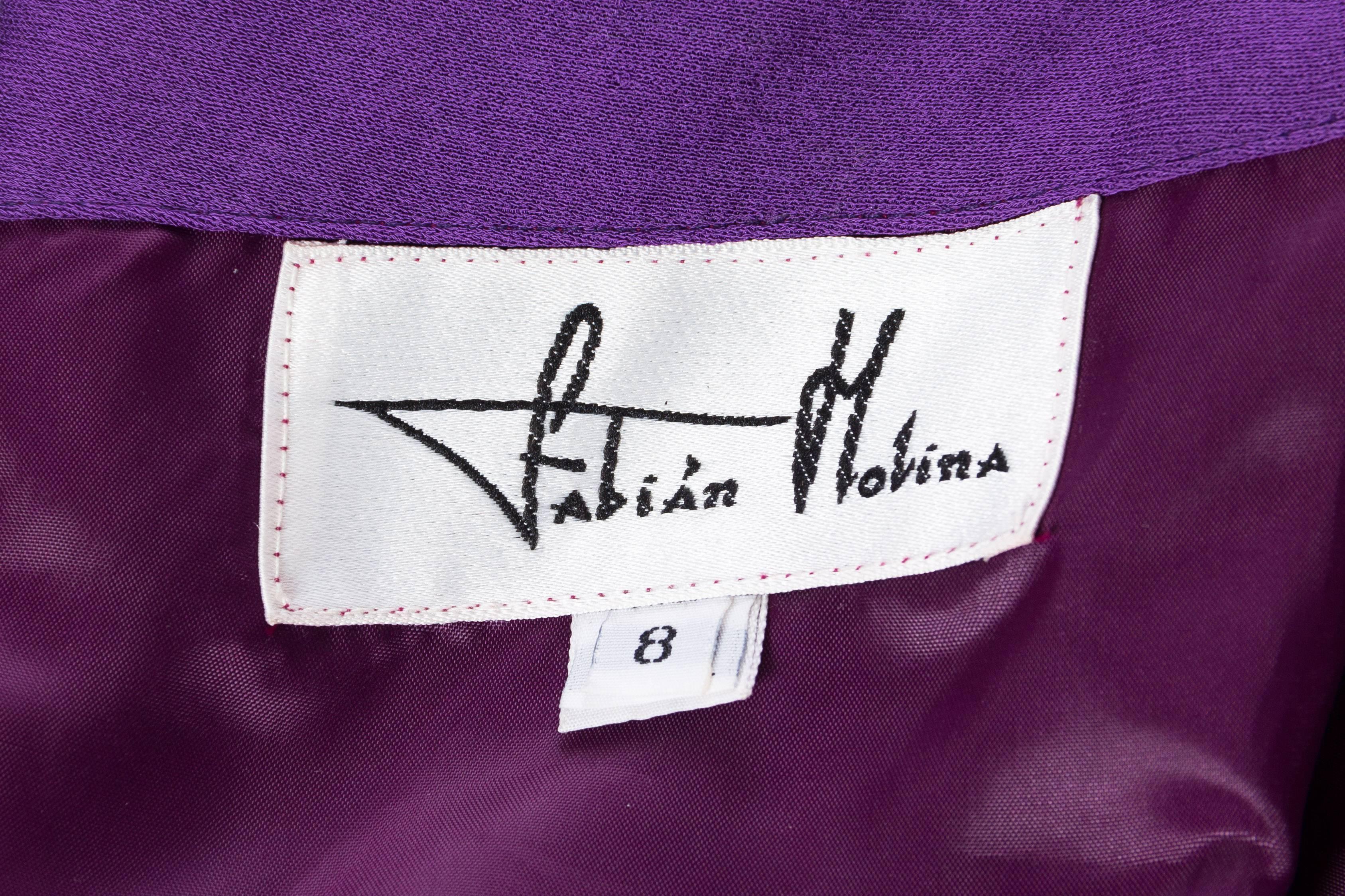1980S FABIAN MOLINA Purple Rayon Jersey Draped Strapless Cocktail Dress 4