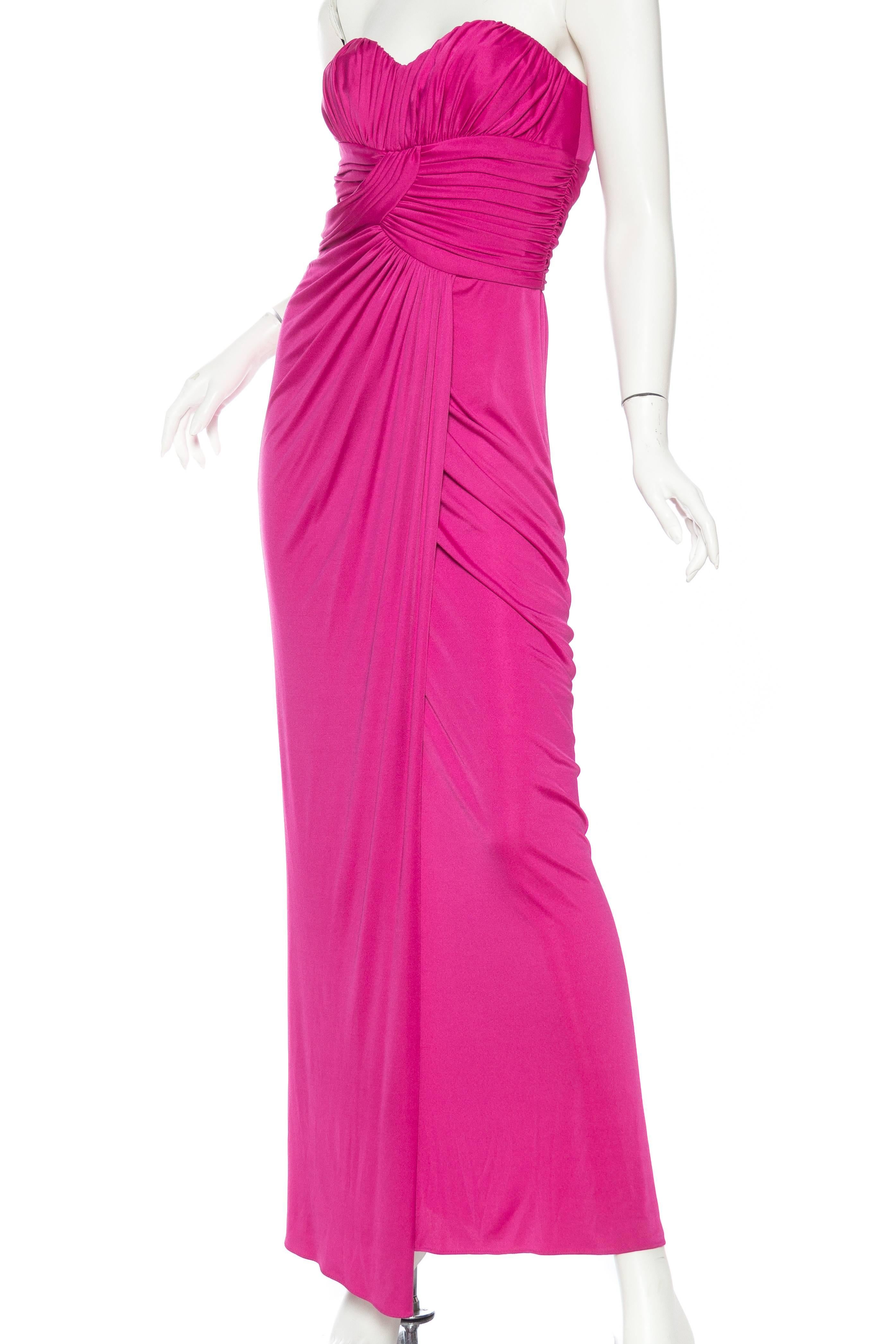 Women's Fucia Jersey Strapless Gown