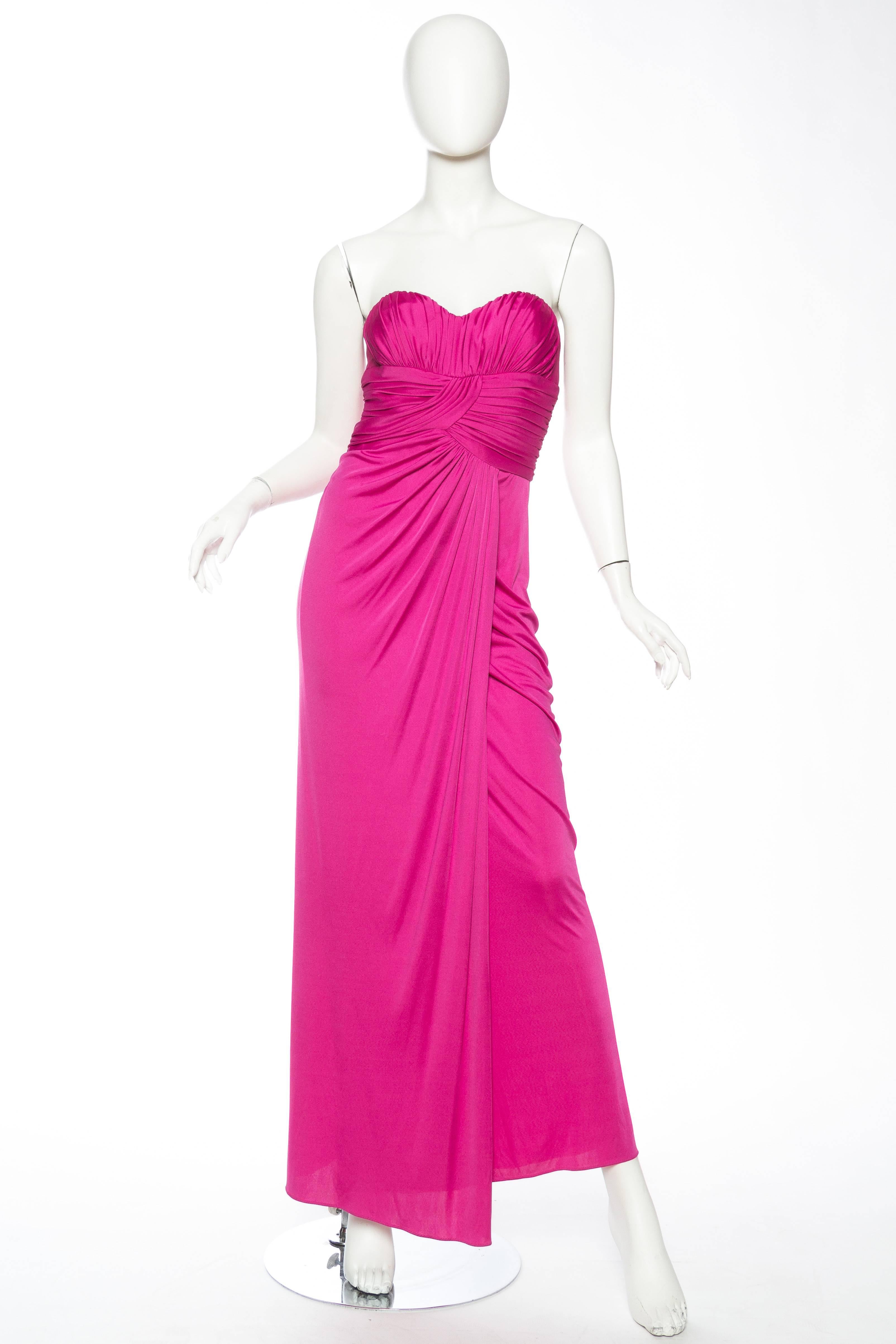 Pink Fucia Jersey Strapless Gown