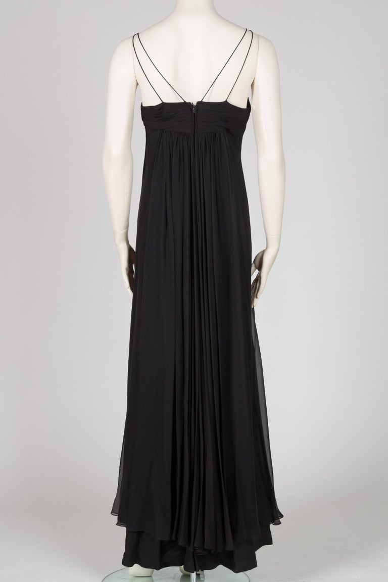1970s Alfred Bosand Green Silk & Plum Purple Evening Gown
