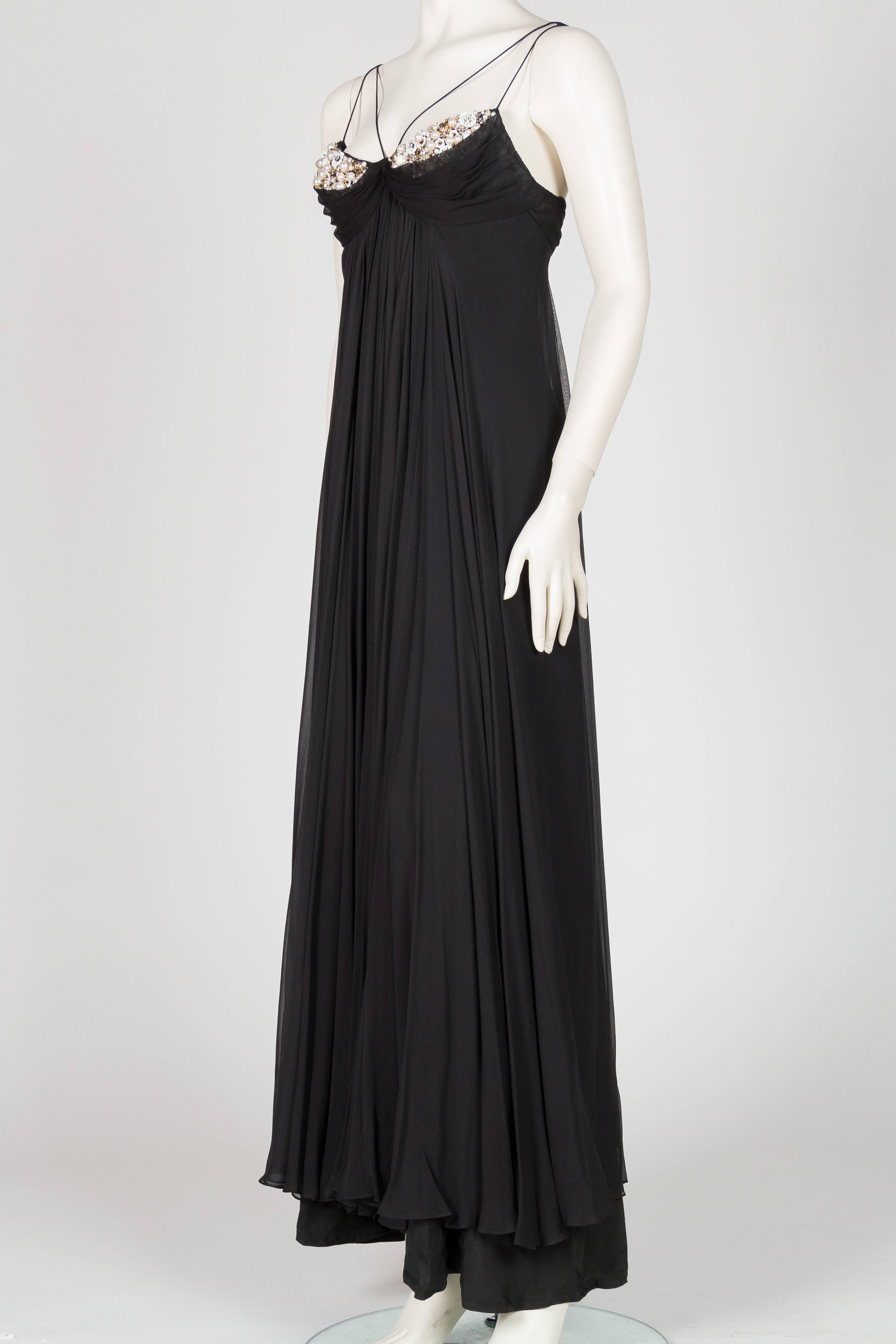 1970s Alfred Bosand Beaded Silk Chiffon Gown with Cape In Excellent Condition In New York, NY
