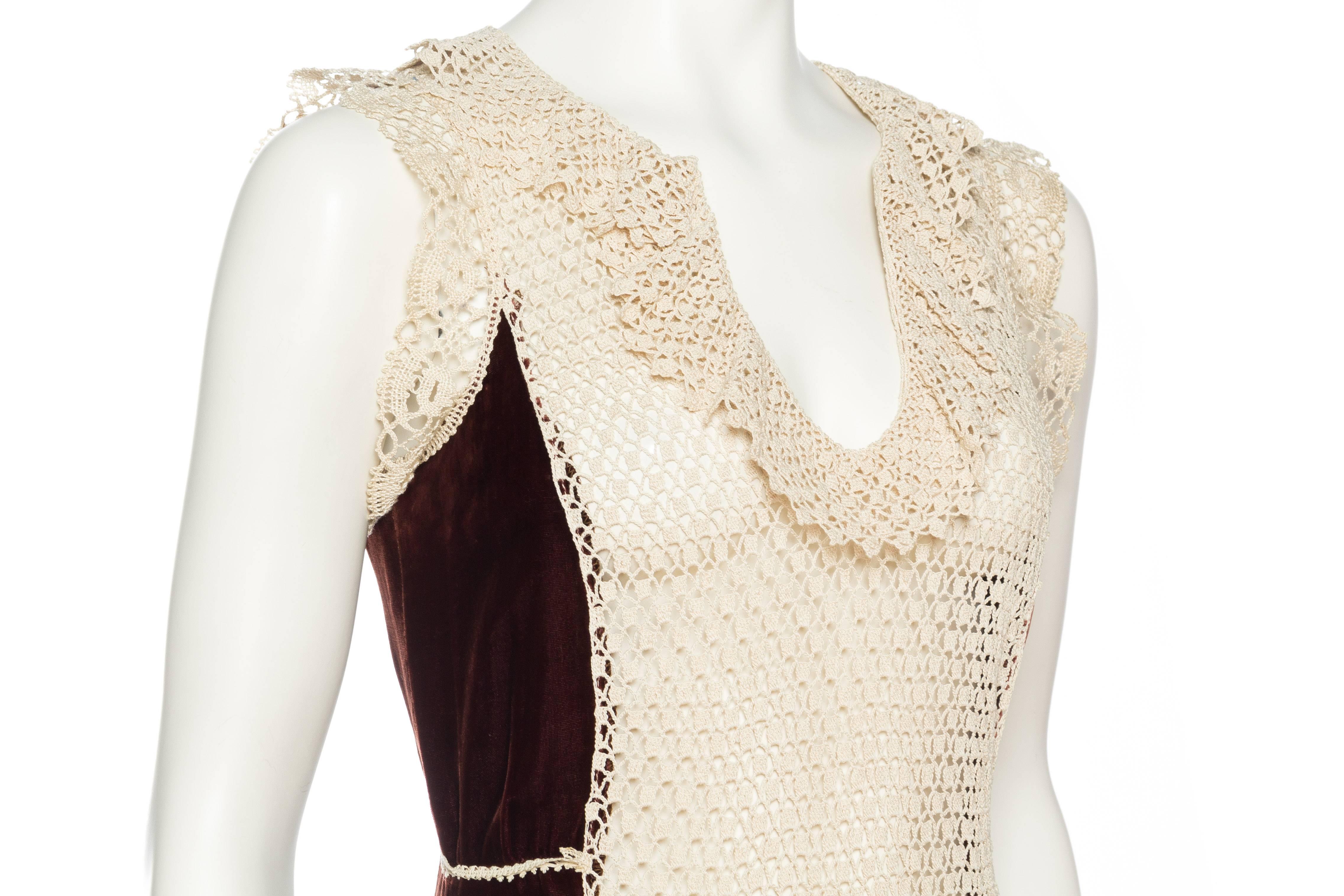 1920s Silk Velvet Dress with Hand Crochet Lace 2