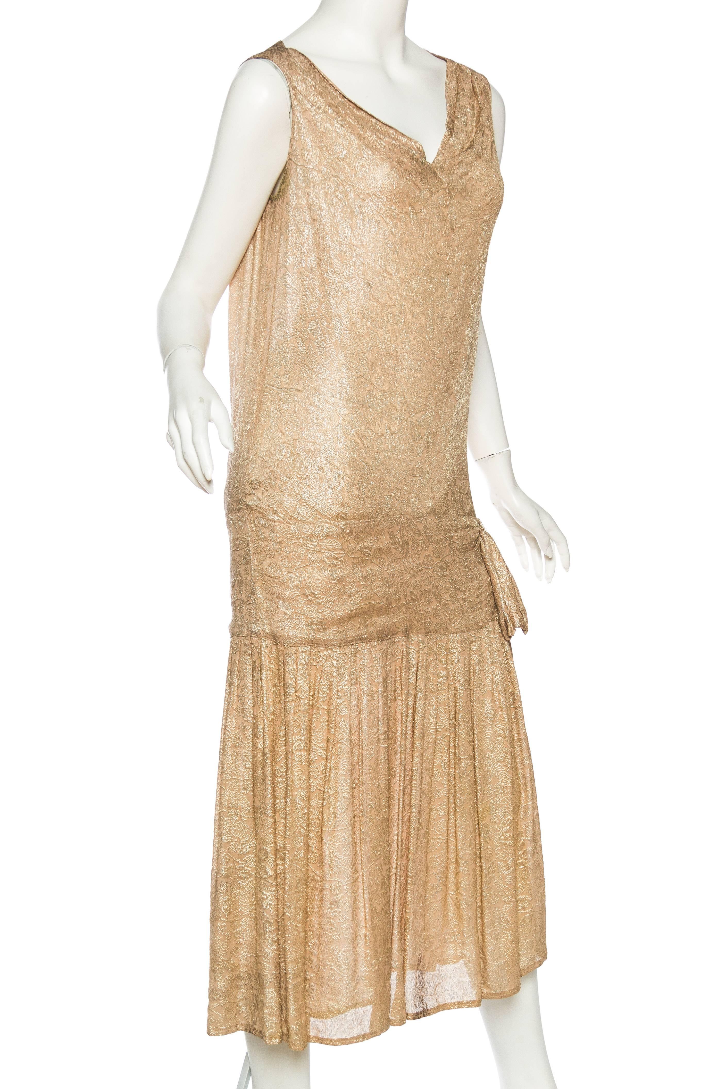 1920s Blush Pink Silk and Lamé Dress  In Excellent Condition In New York, NY
