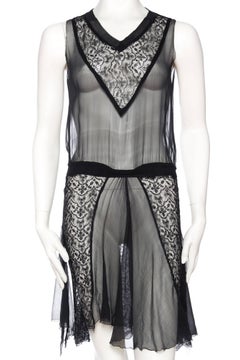 1920s Sheer Chiffon and Lace Dress
