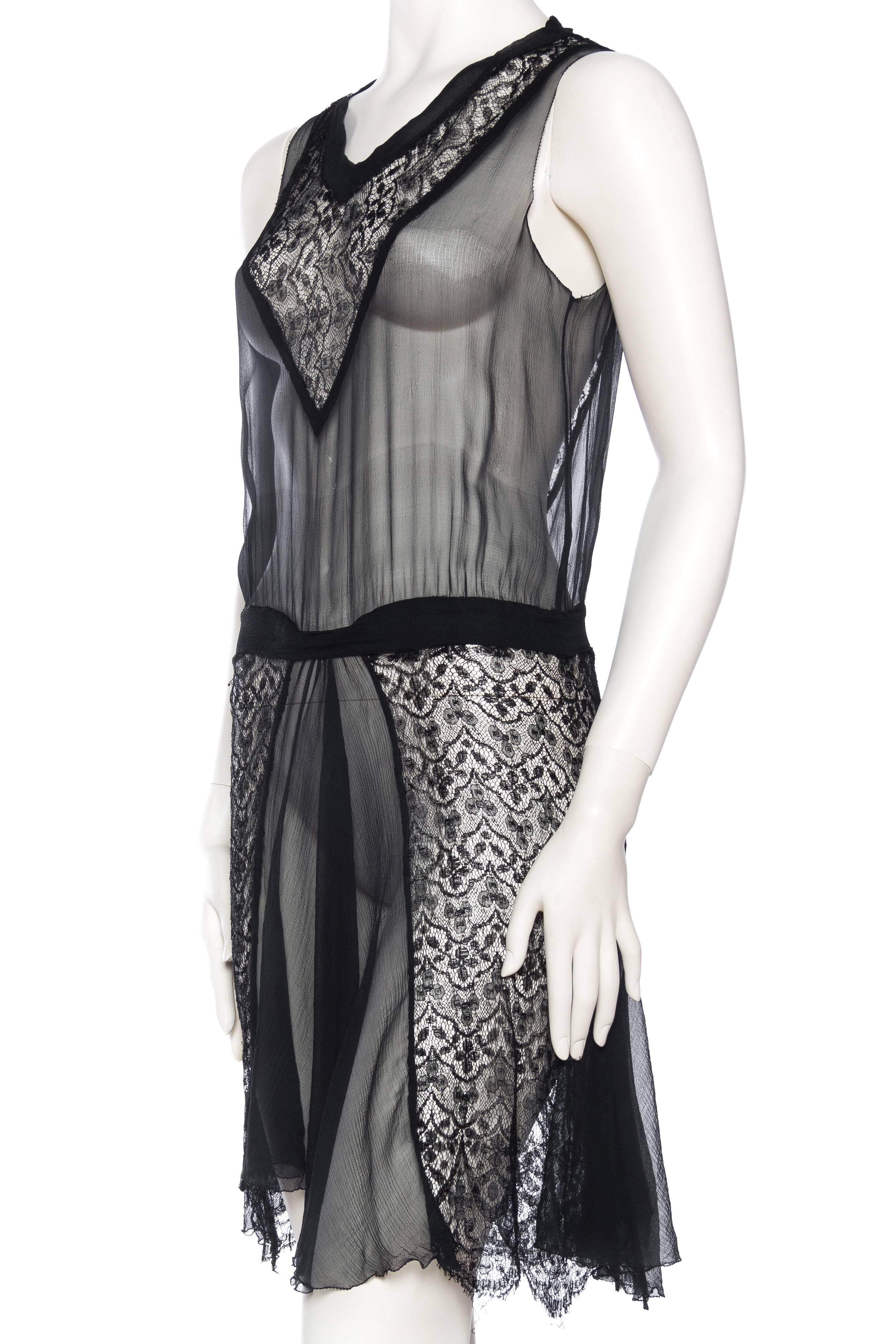 1920s Sheer Chiffon and Lace Dress In Excellent Condition In New York, NY
