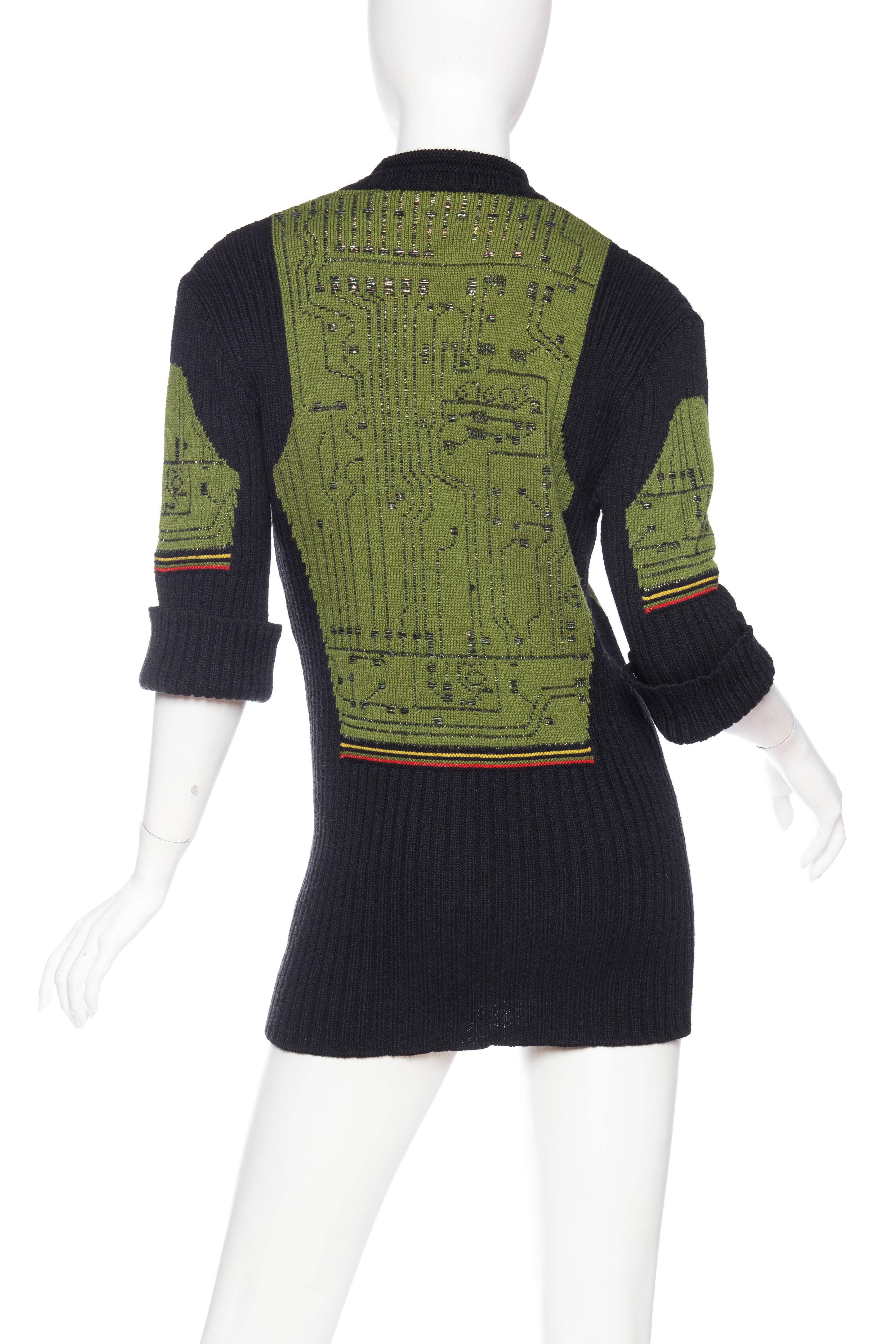 Black 1990s Jean Paul Gaultier Robot Circuit Board Computer Sweater