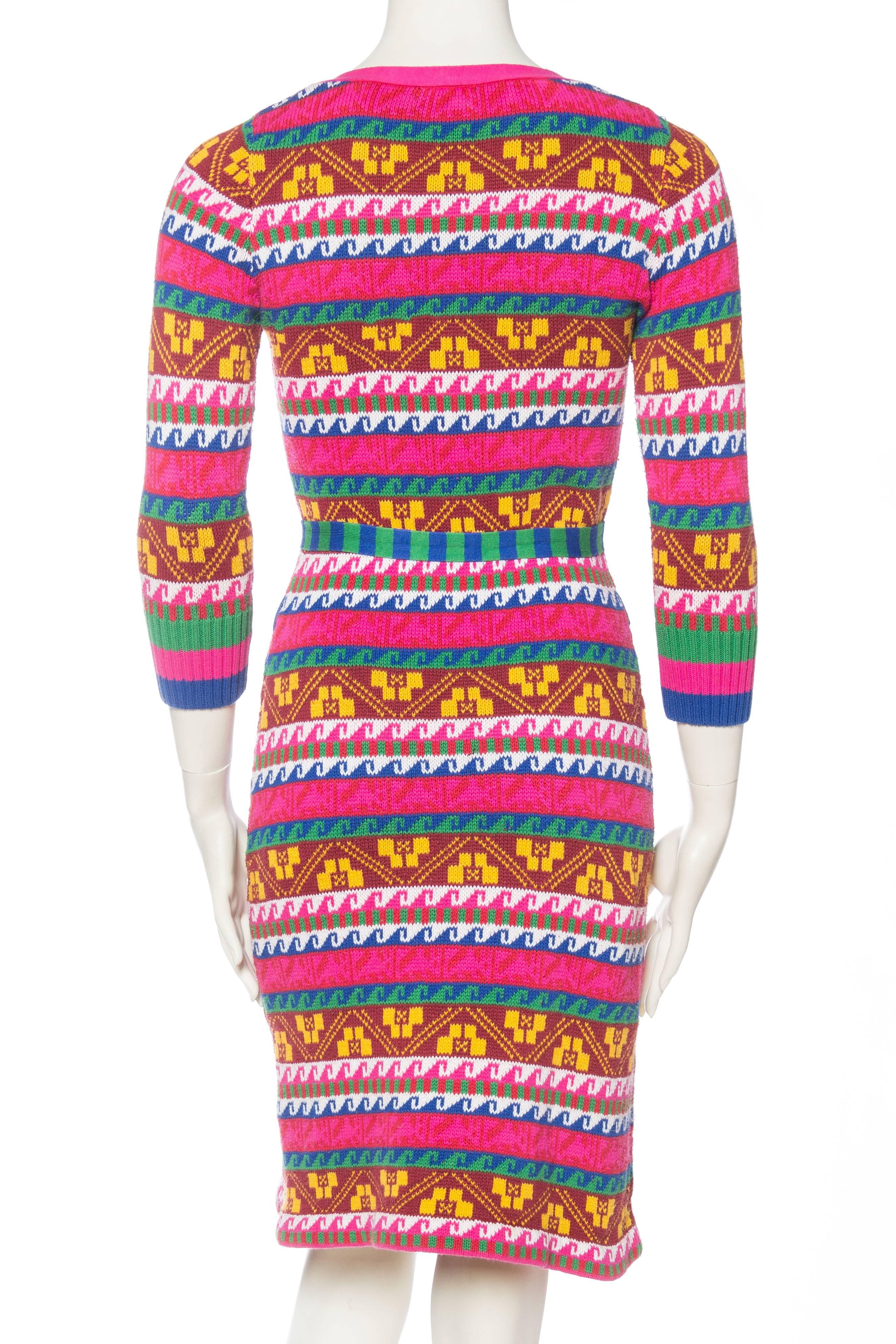 1990S BETSEY JOHNSON Multicolor Striped Cotton Sweater Dress With Belt In Excellent Condition In New York, NY