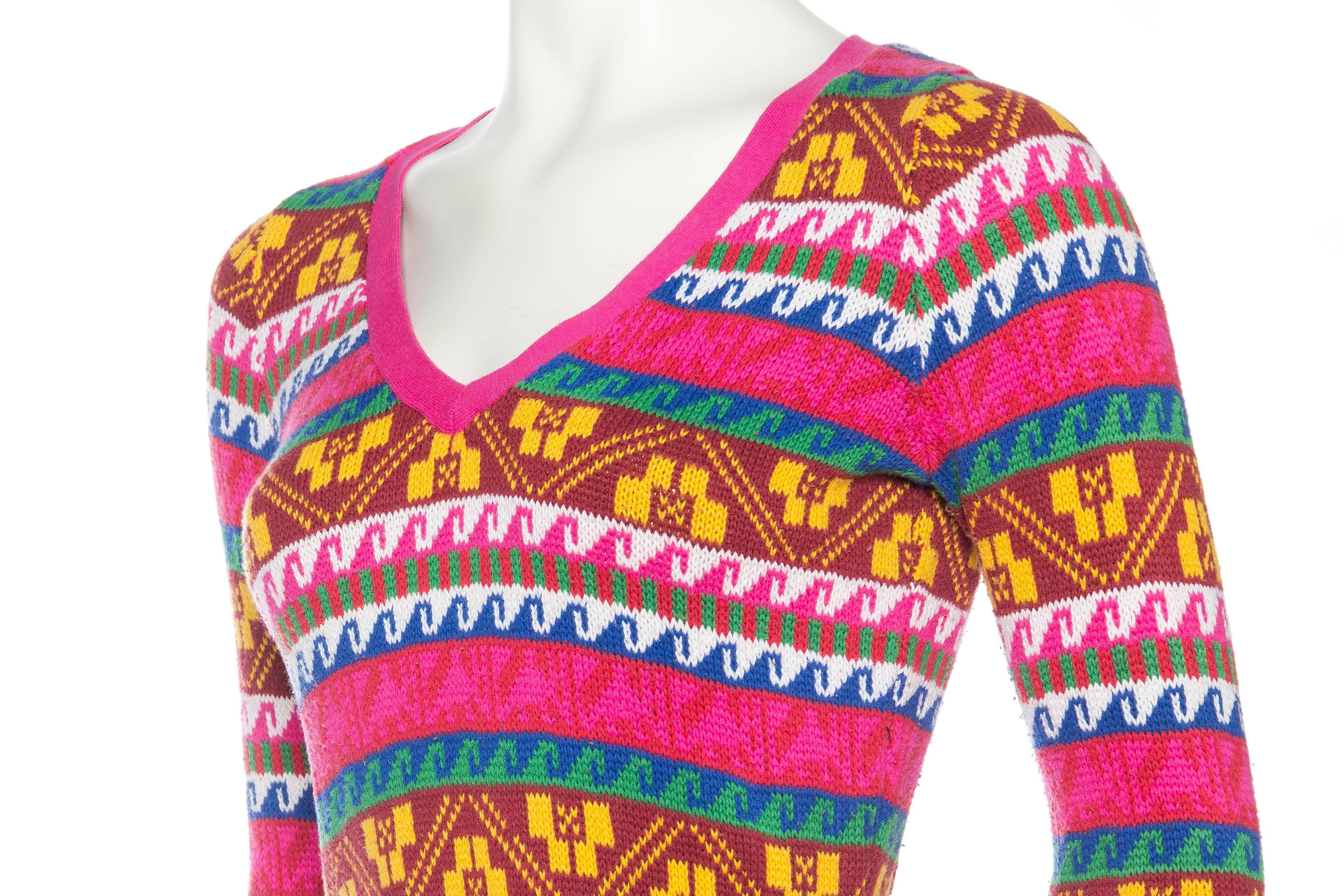 Women's 1990S BETSEY JOHNSON Multicolor Striped Cotton Sweater Dress With Belt