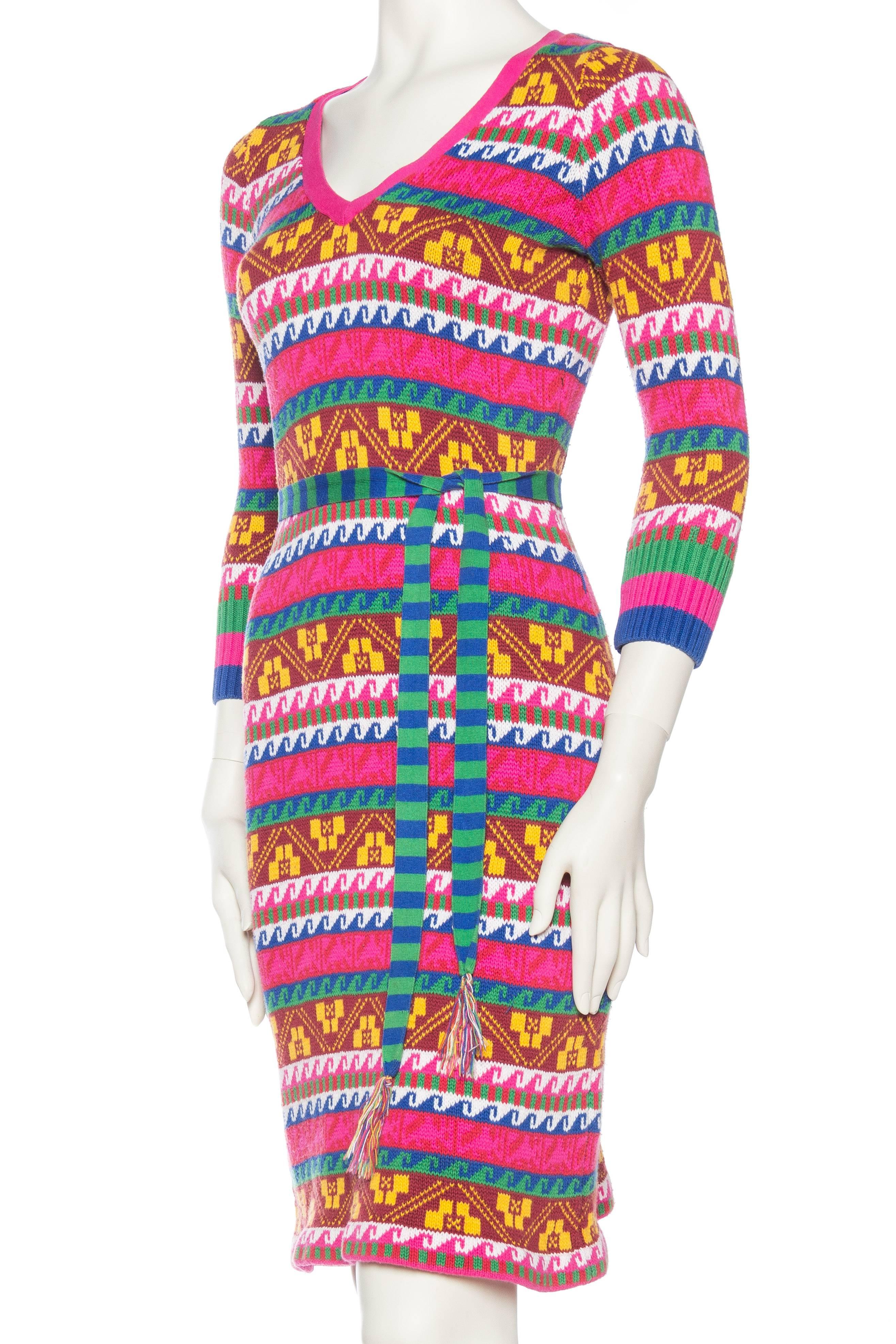 Pink 1990S BETSEY JOHNSON Multicolor Striped Cotton Sweater Dress With Belt