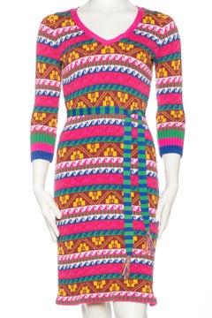 1990S BETSEY JOHNSON Multicolor Striped Cotton Sweater Dress With Belt