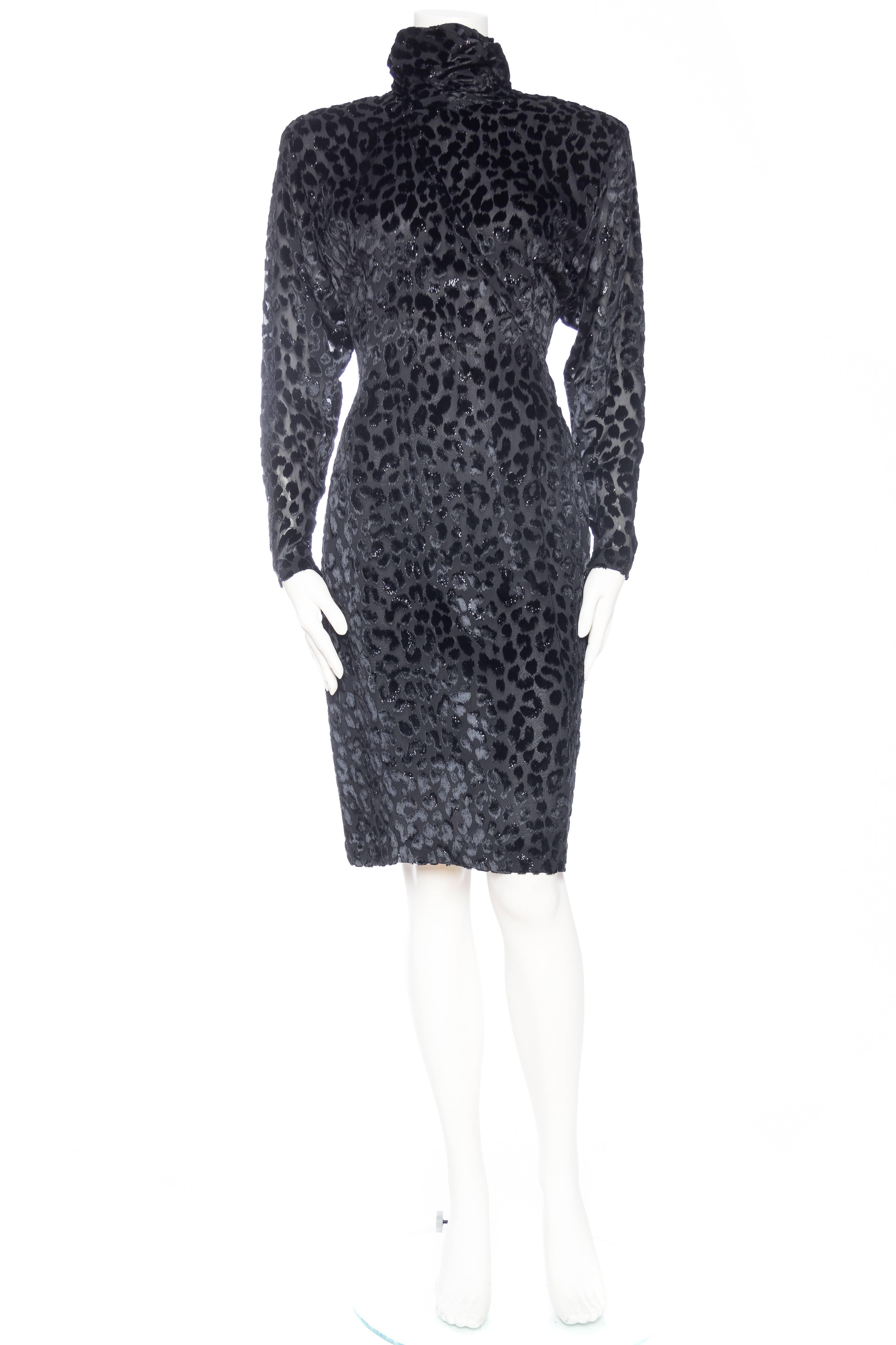 Black 1980s Leopard Lurex and Velvet Dress