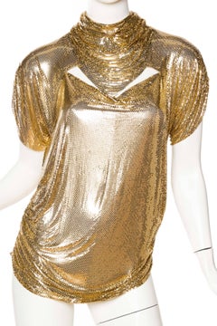 1980S WHITING & DAVIS Metal Gold Mesh Blouse Top
