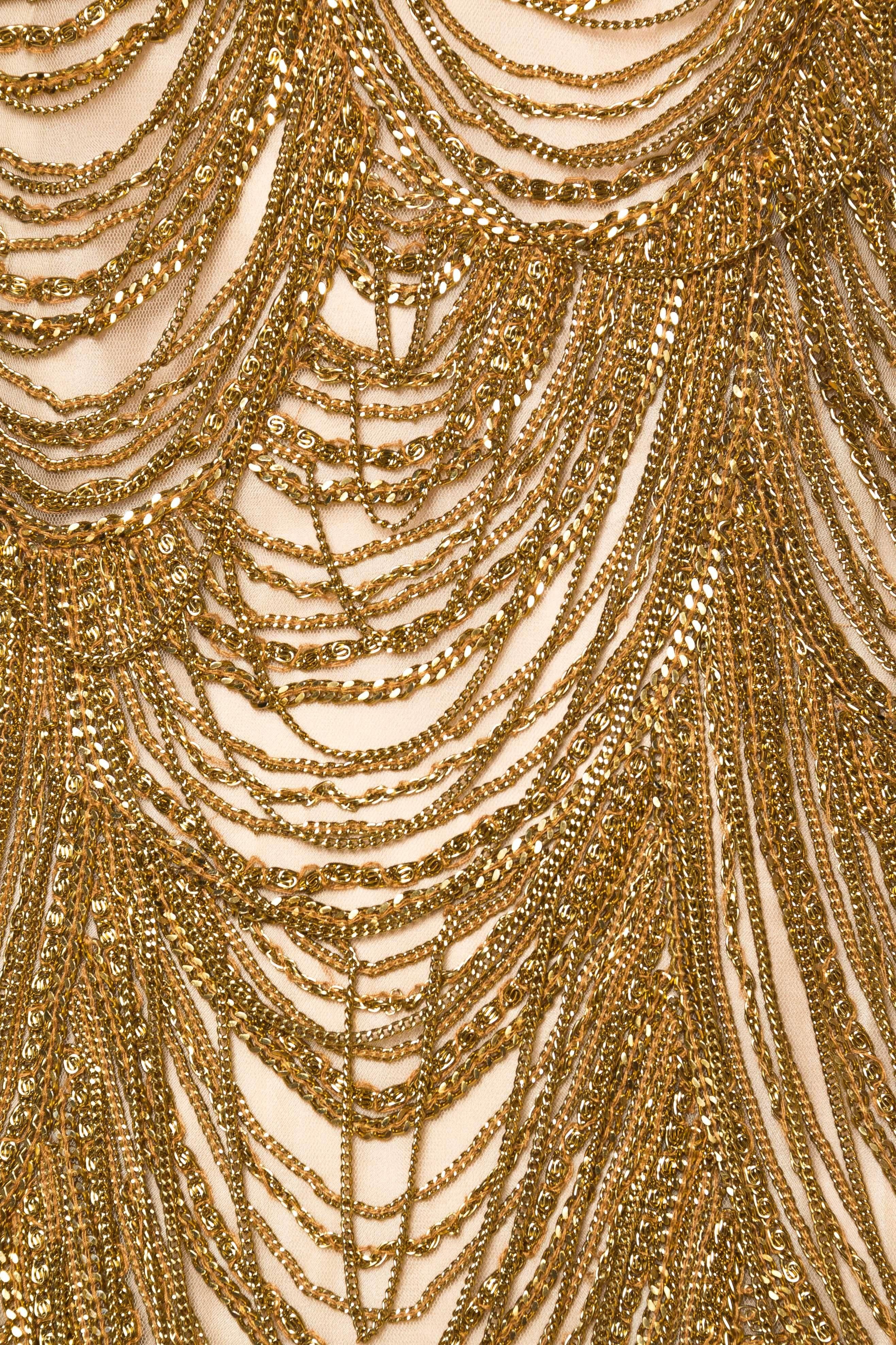 Women's Naeem Khan Nude Dress Dripping in Gold Chains For Sale