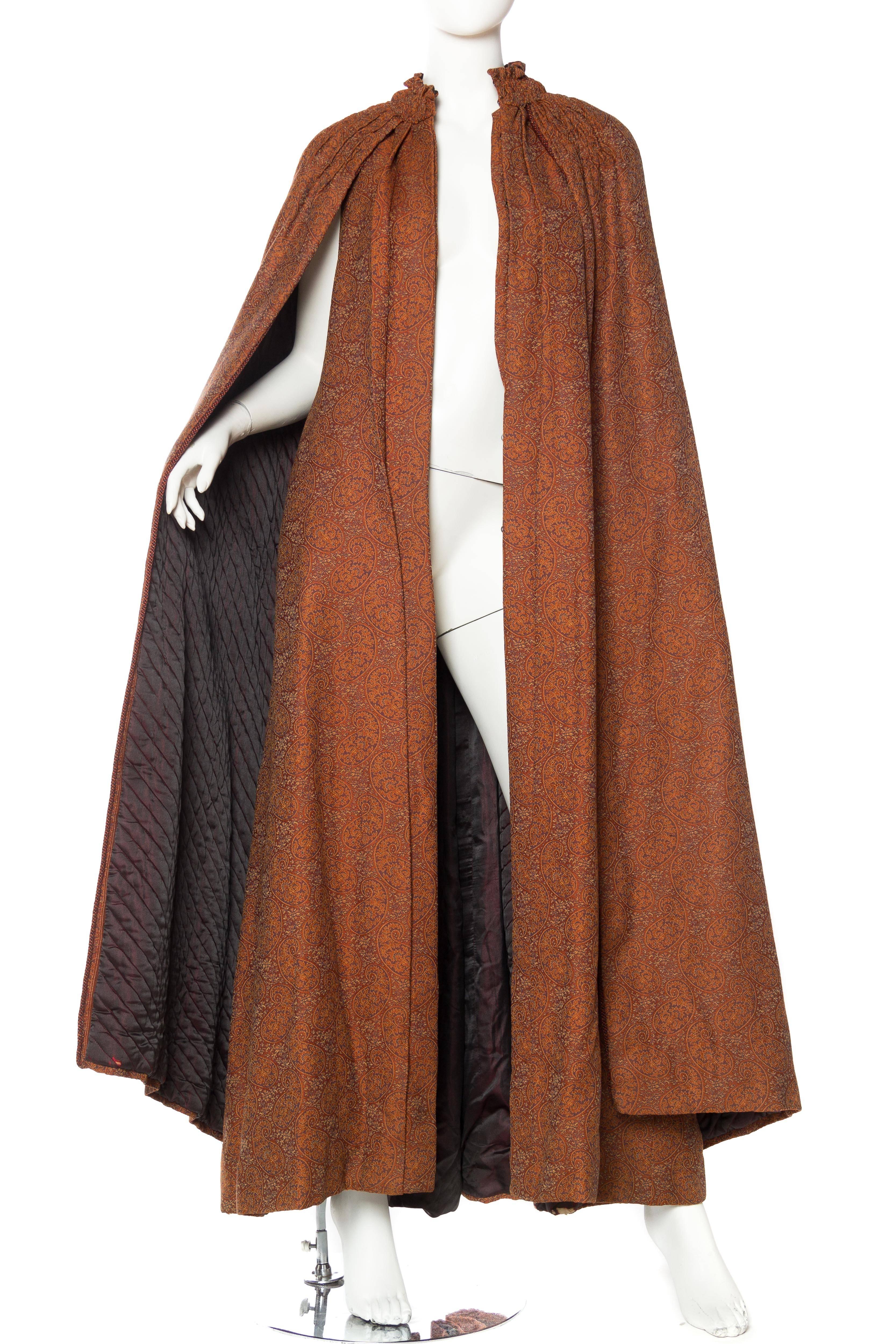 Victorian Caramel Brown Paisley Wool Jacquard 1870S/80S Silk Lined Cape In Excellent Condition In New York, NY