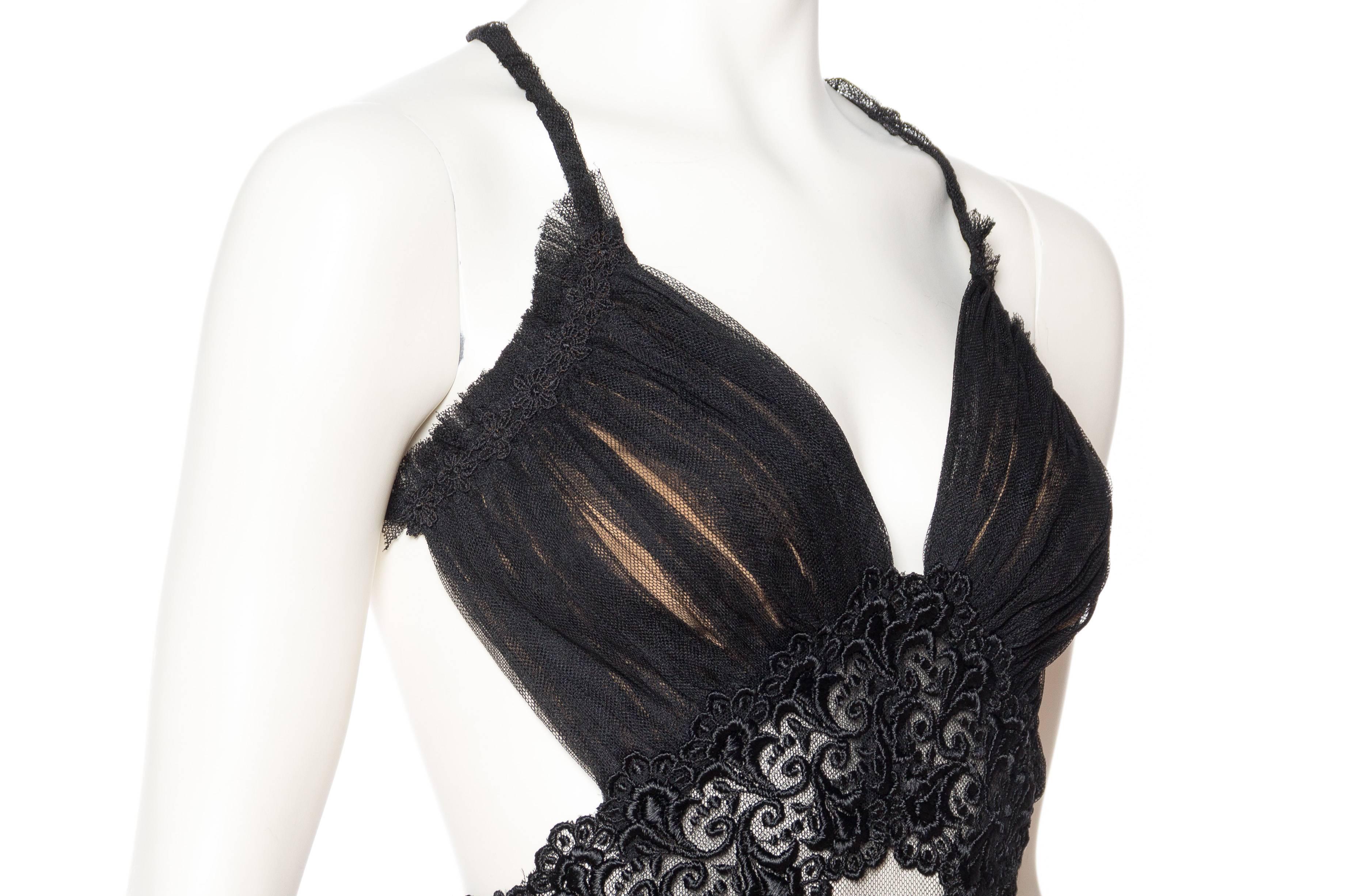 Sheer Net & Antique Lace Backless Gown  1