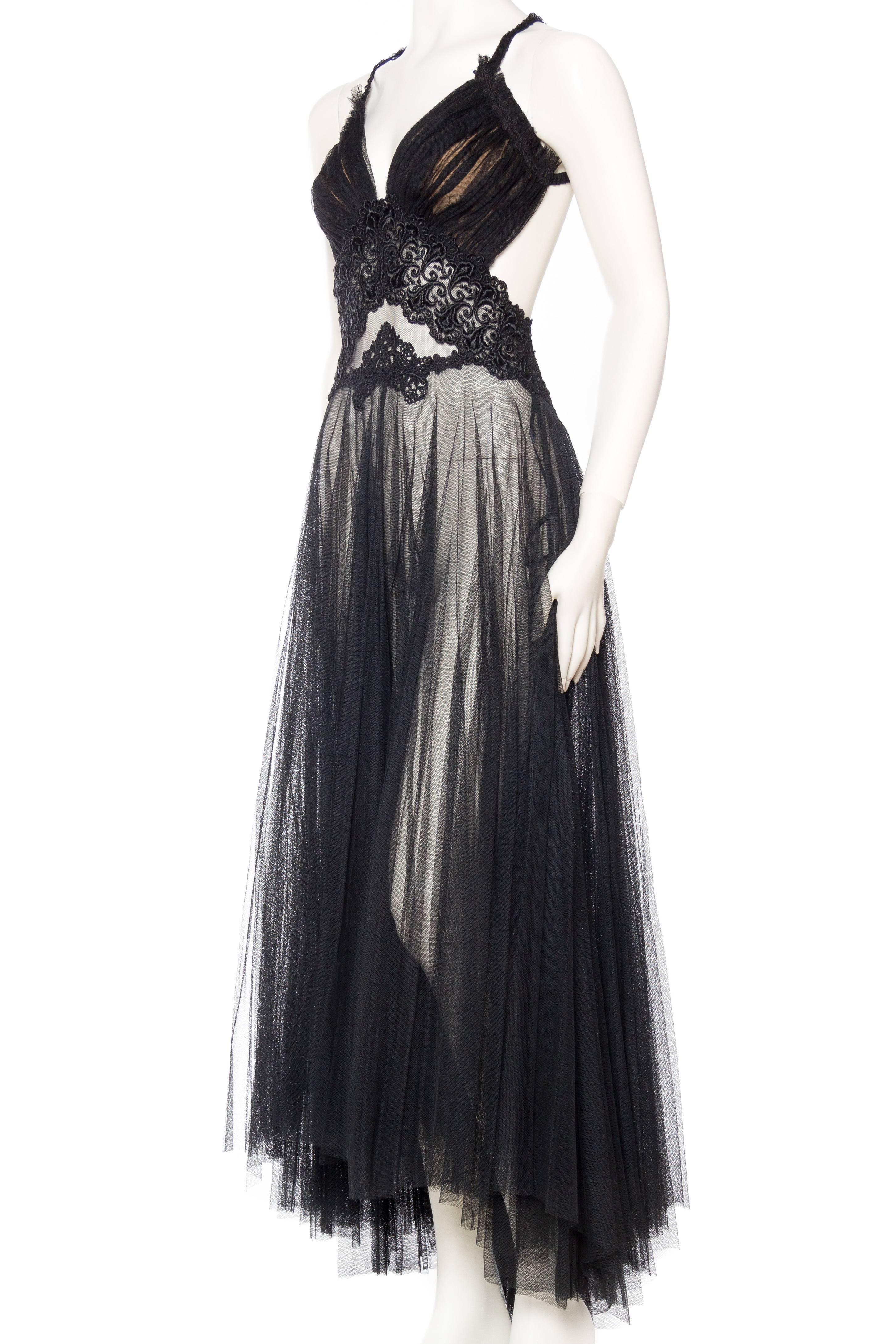Sheer Net & Antique Lace Backless Gown  In Excellent Condition In New York, NY