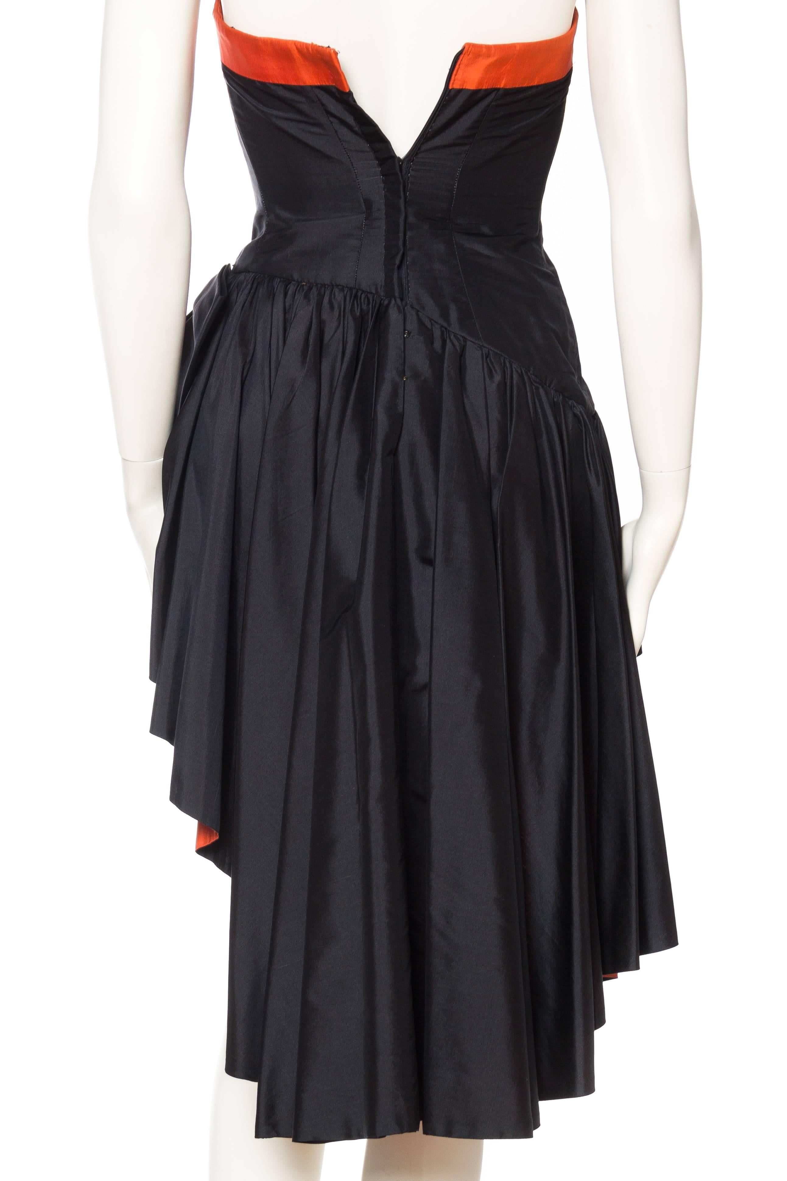 1980S SCAASI  Black & Orange Haute Couture Silk Taffeta Strapless Mini Cocktail 2