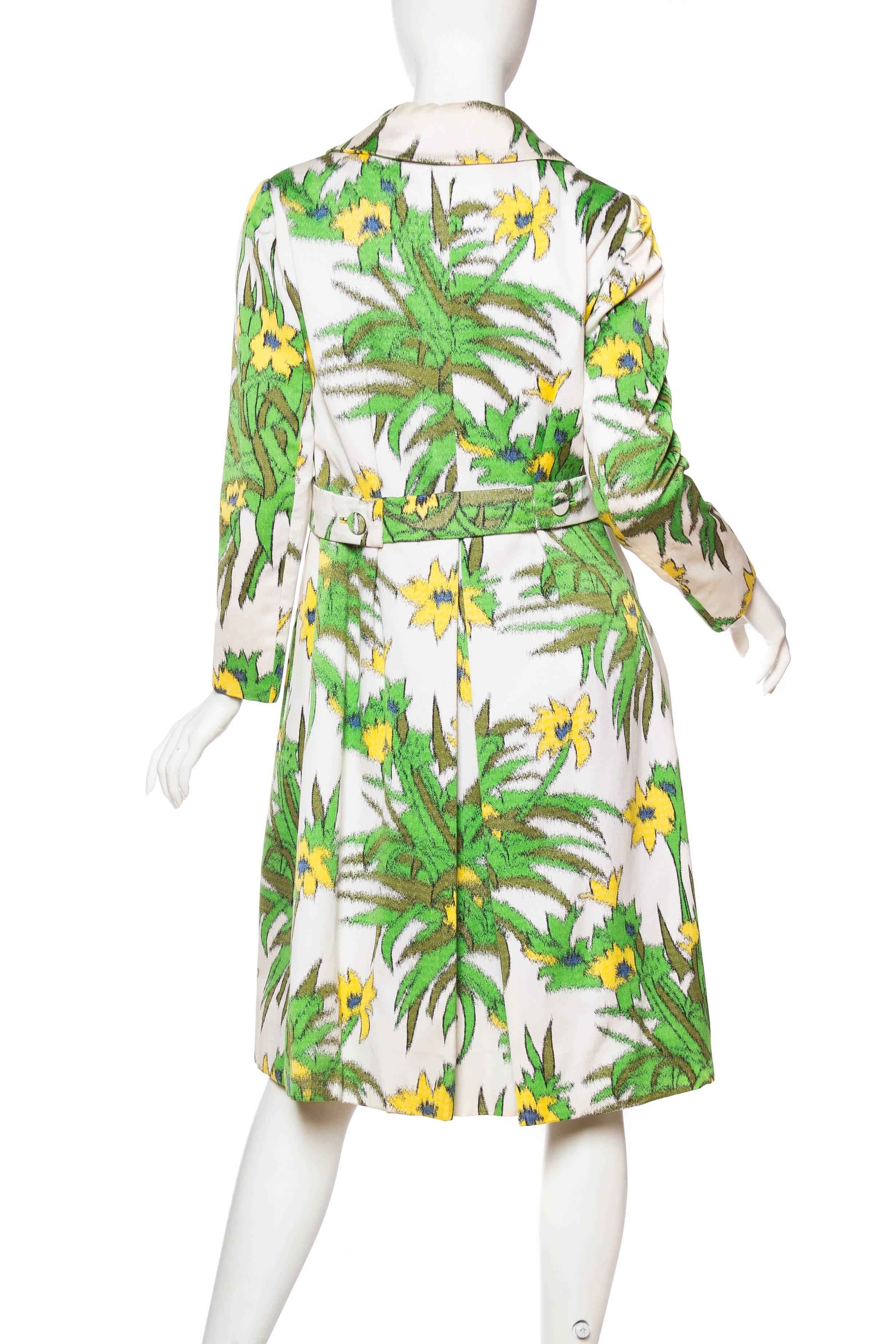 1960S CHESTER WEINBERG Green & White Cotton Floral Printed Coat 3