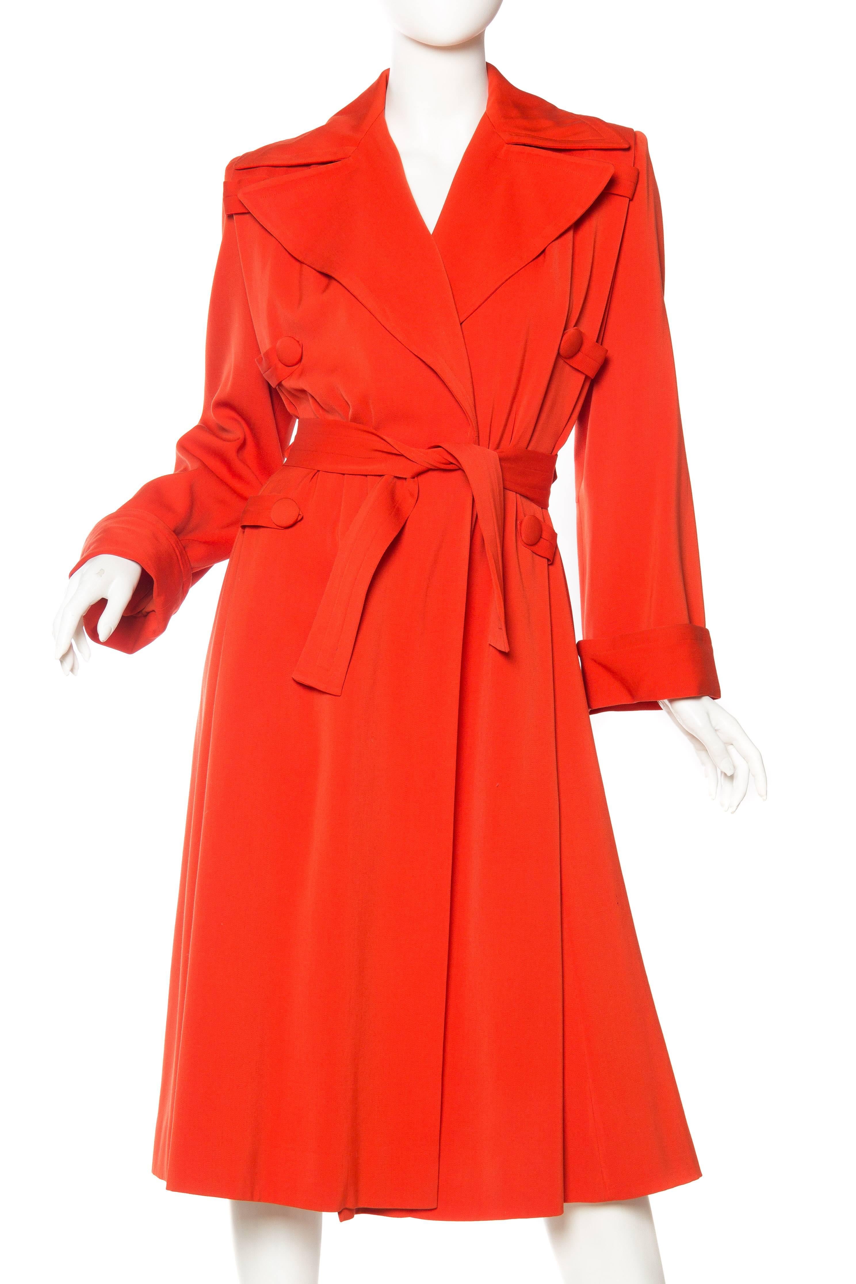 1970s Rich Orange Wool  & Rayon Gaberdine Coat in the Style of the 1940s