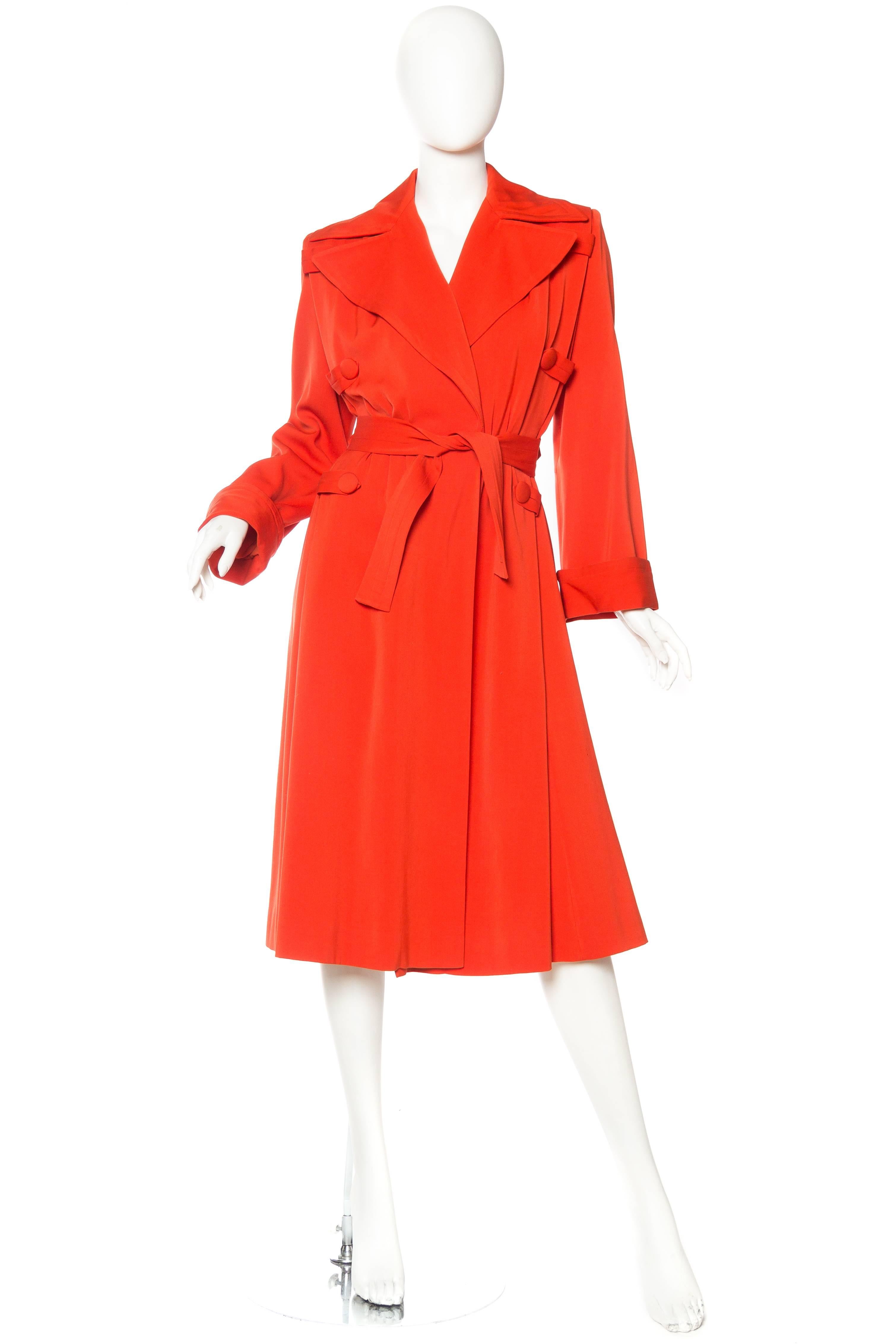 Red 1970s Rich Orange Wool  & Rayon Gaberdine Coat 