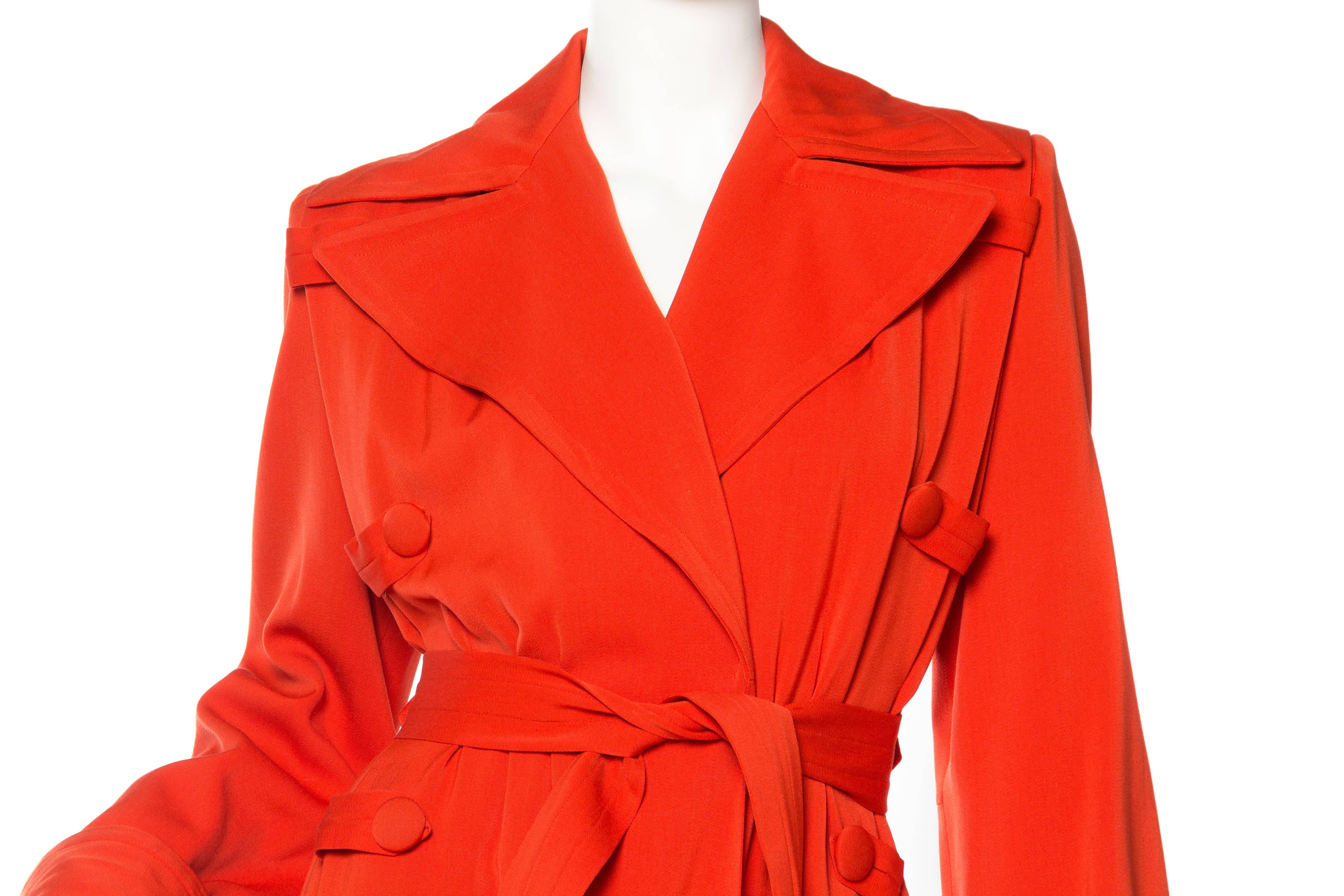 1970s Rich Orange Wool  & Rayon Gaberdine Coat  3