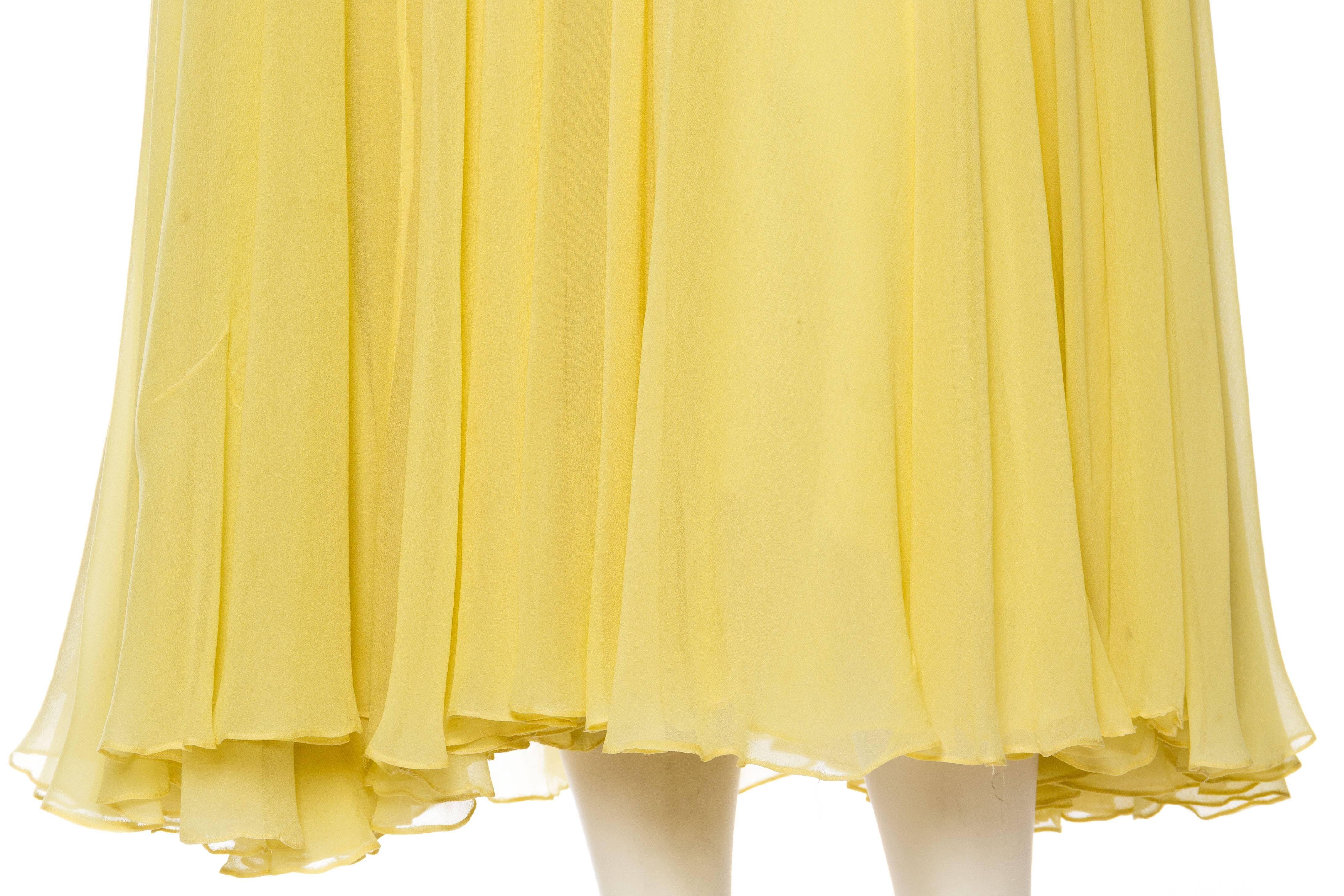 1960S Lemmon Yellow Beaded Silk Chiffon Empire Waist Gown With Matching Cropped For Sale 4