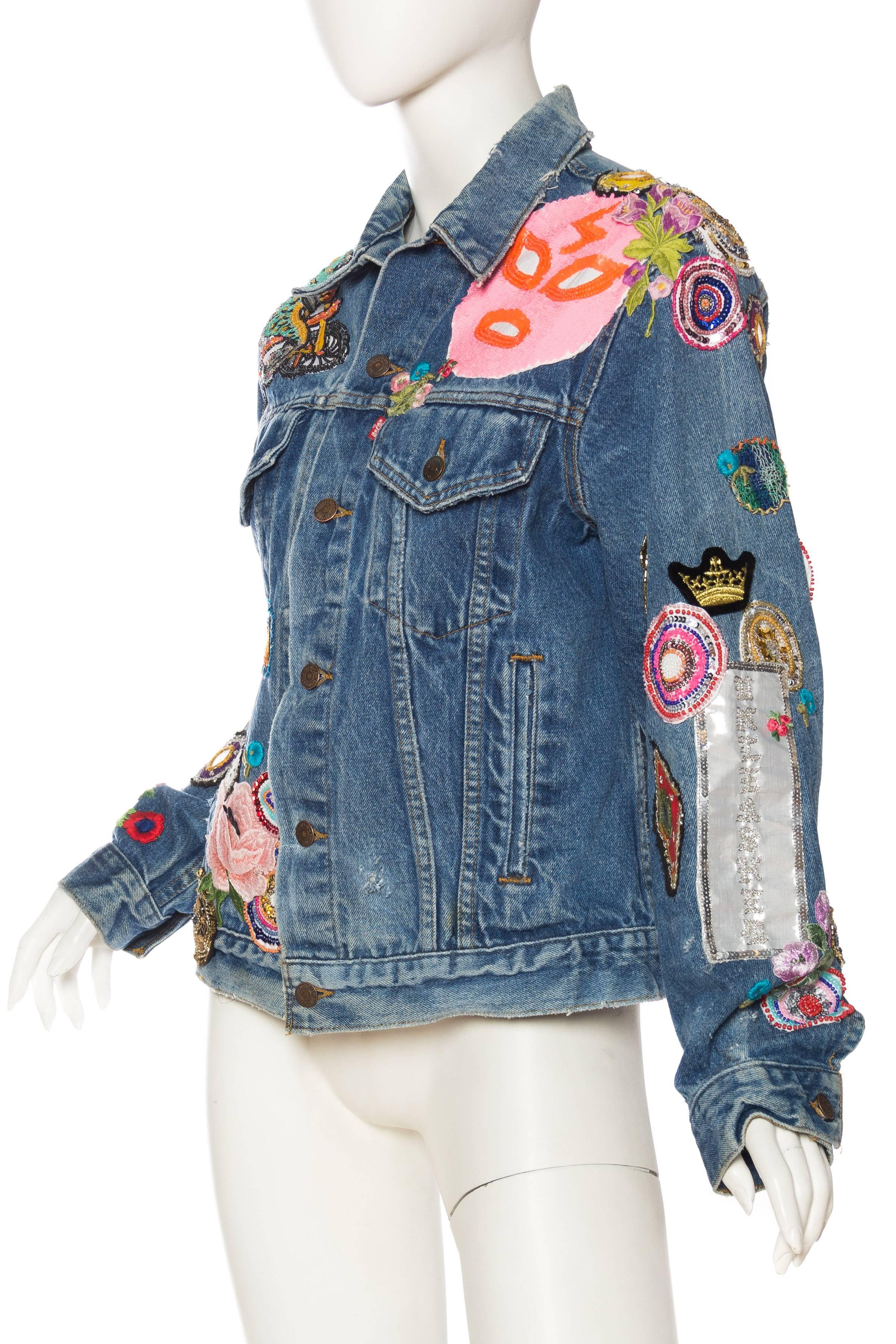 Gray Gucci style embellished Levi jean jacket, Unleased collaboration