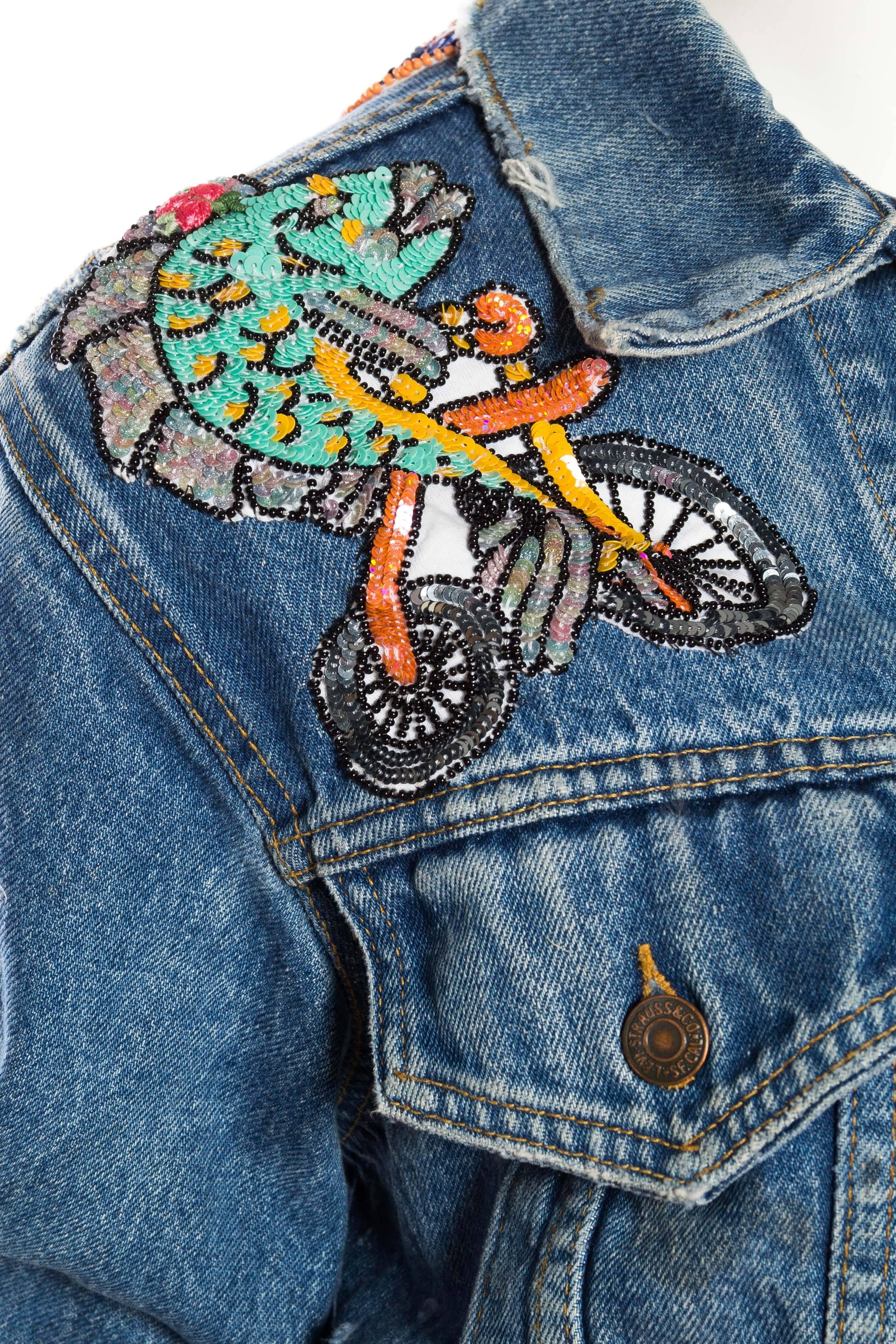 Women's or Men's Gucci style embellished Levi jean jacket, Unleased collaboration