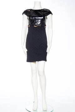 1990S GIANNI VERSACE Black Wool Boucle & Patent Leather Bias Cut Dress 1992 Bon