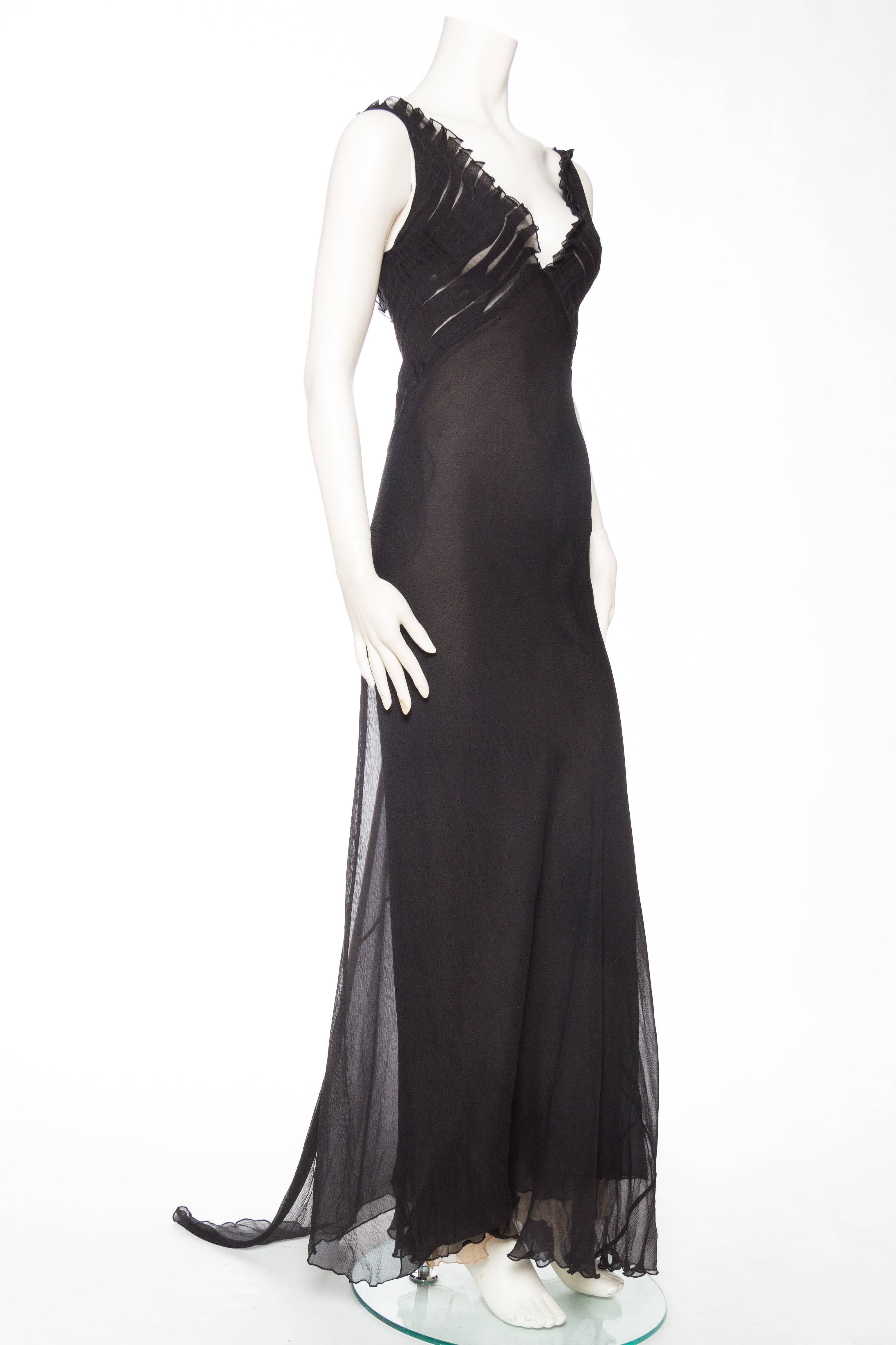 Black Tom Ford Gucci 1930s Style Bias Cut Chiffon Gown, 1990s 