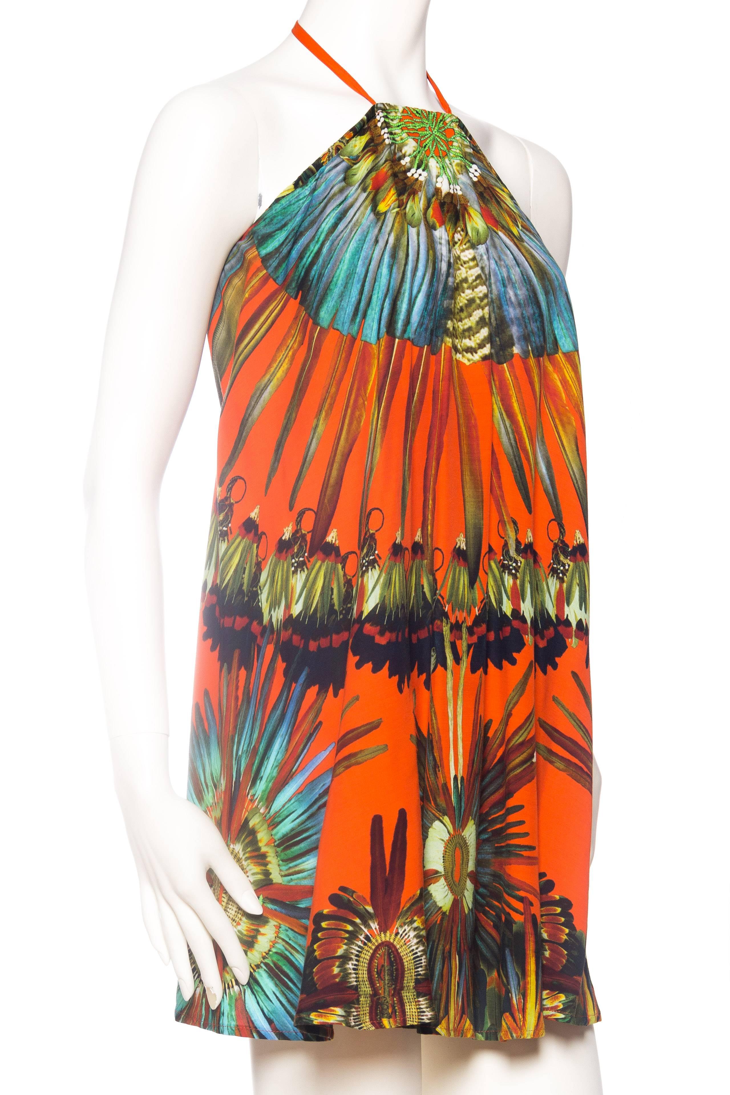 Jean Paul Gaultier Parrot Feather Print Halter Tunic In Excellent Condition In New York, NY