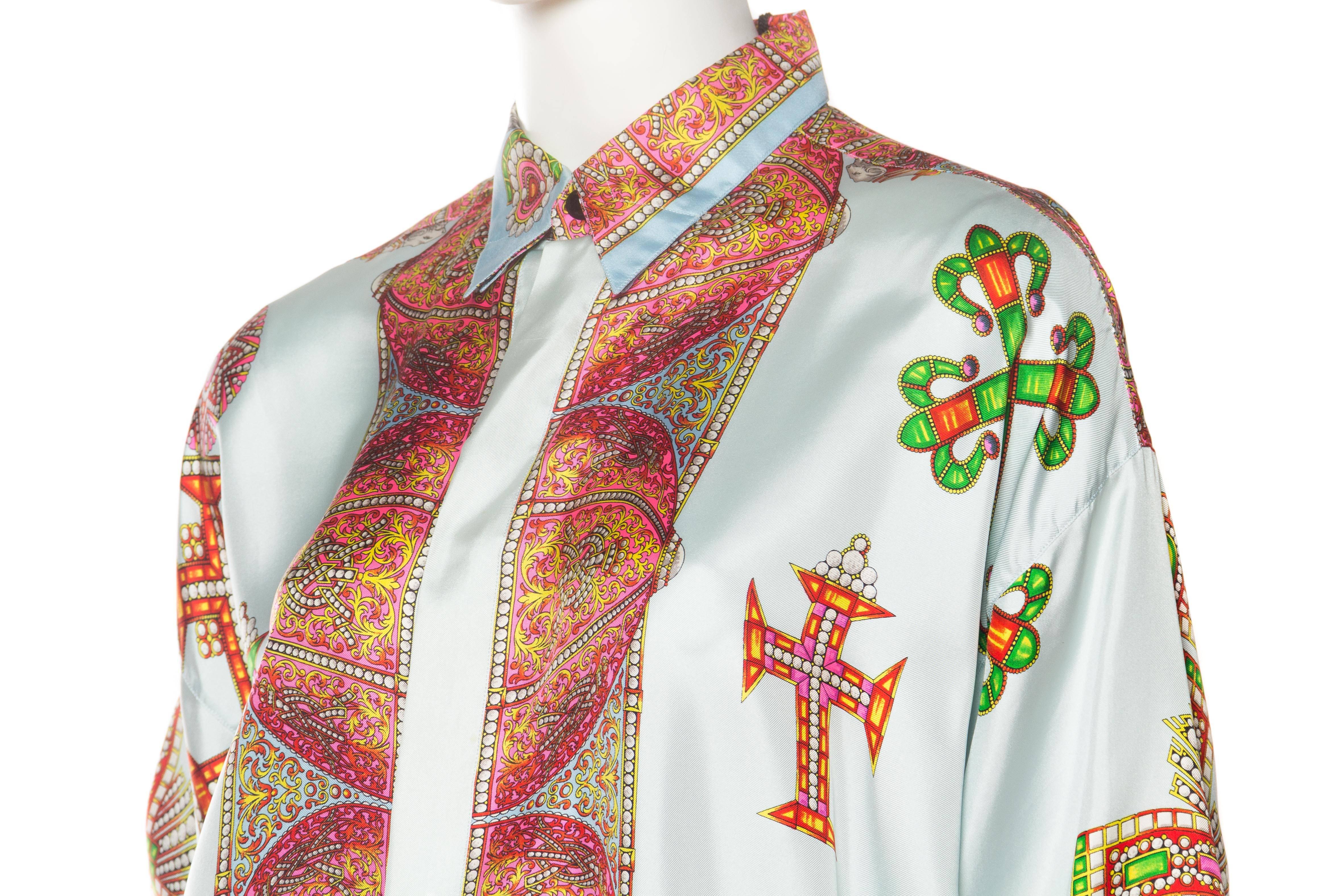 1990s Gianni Versace Baroque Crystal Cross Silk Shirt 3