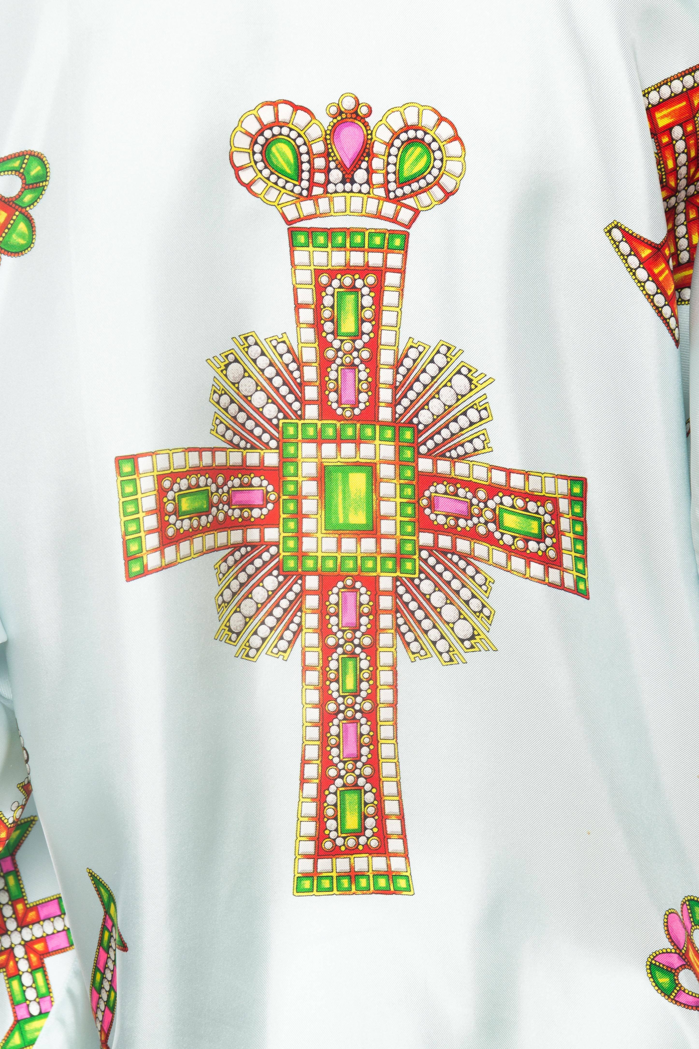 1990s Gianni Versace Baroque Crystal Cross Silk Shirt 5