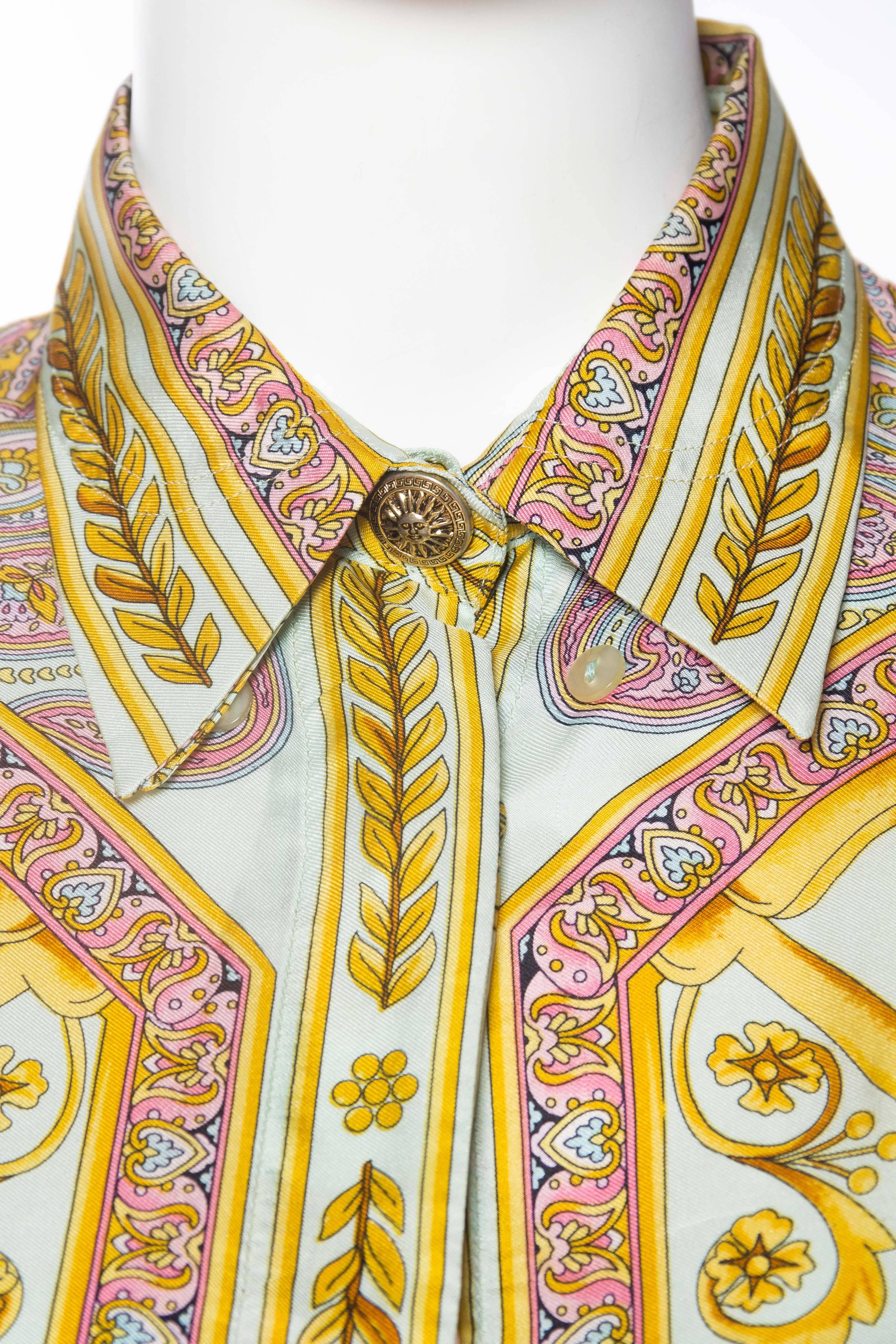 1990s Gianni Versace Gold Baroque Print Blouse 4