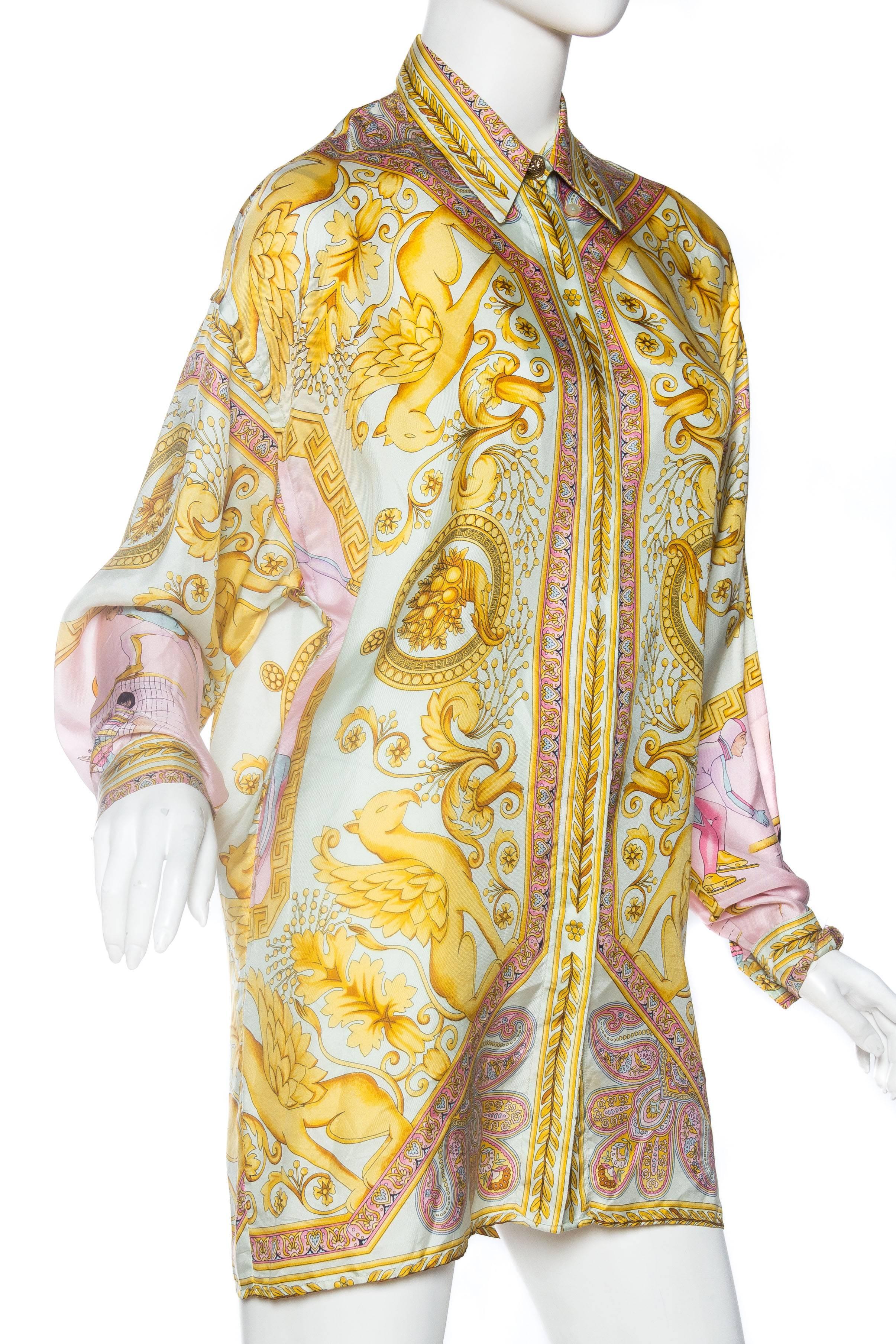 1990s Gianni Versace Gold Baroque Print Blouse 1